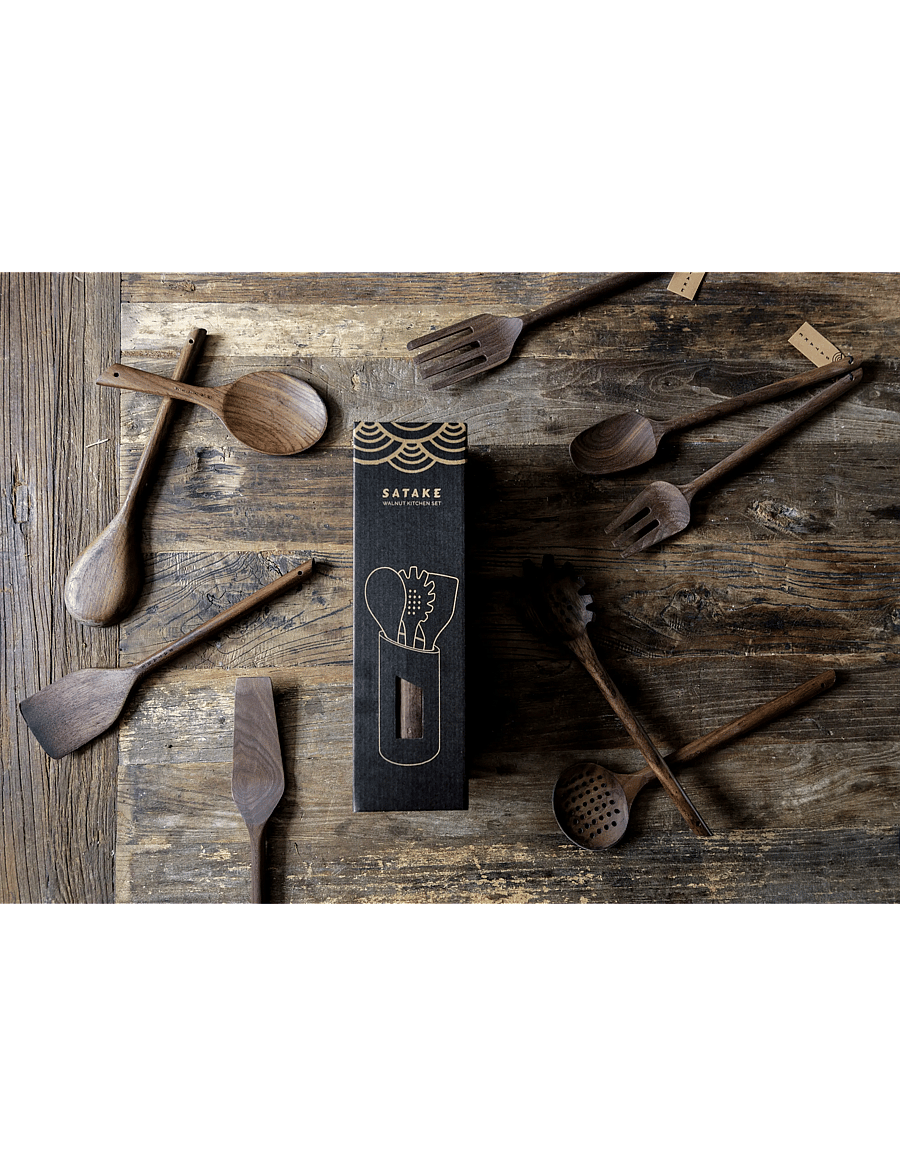 Satake - Utensils 3 pcs & Utensil rack Walnut - tõstelusikad ja spaatlid - brown - 1