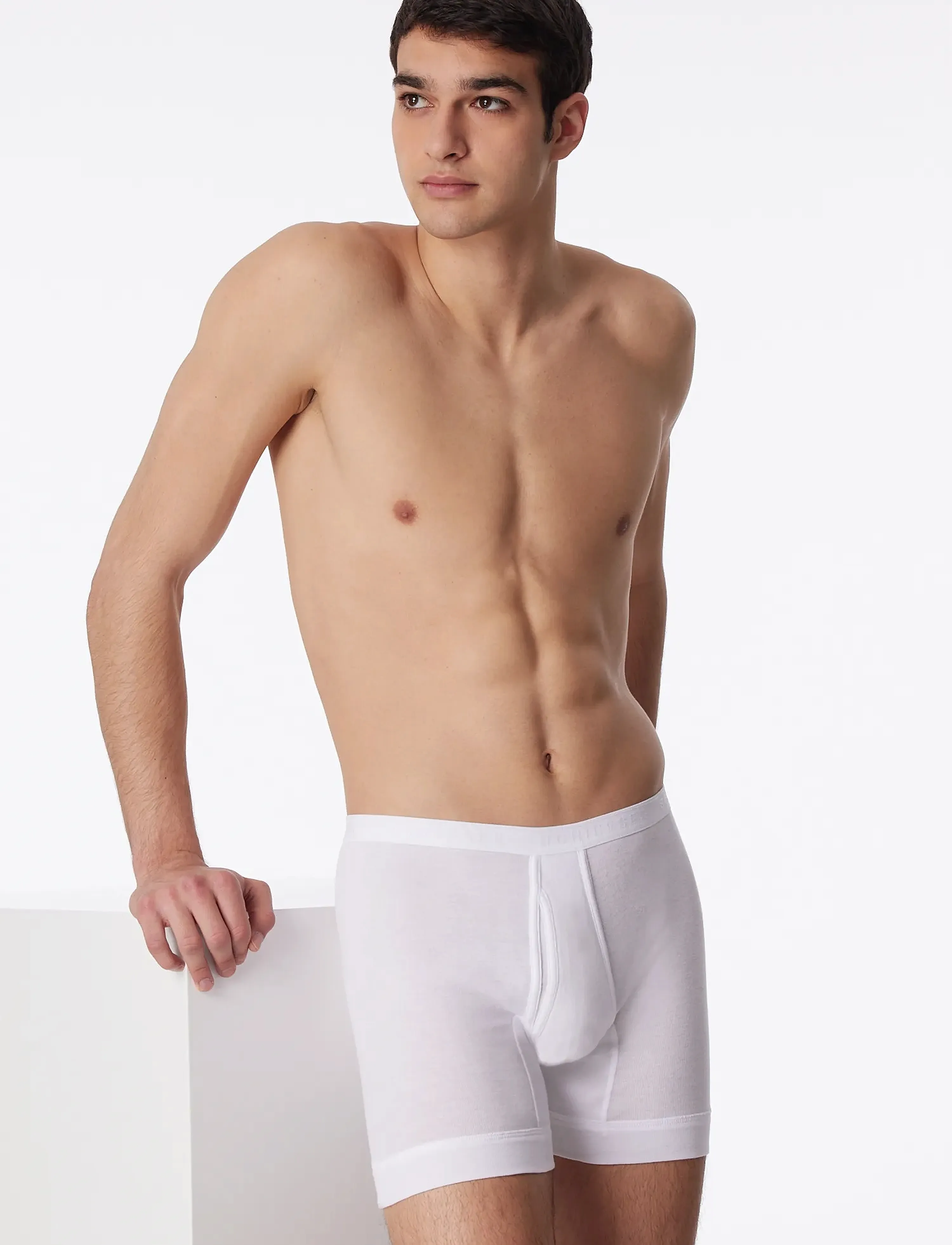 Schiesser Short Underpants With Fly, Fine Rib, White - Original Fine Rib, M, White, Undertøj > Boksere, Herre