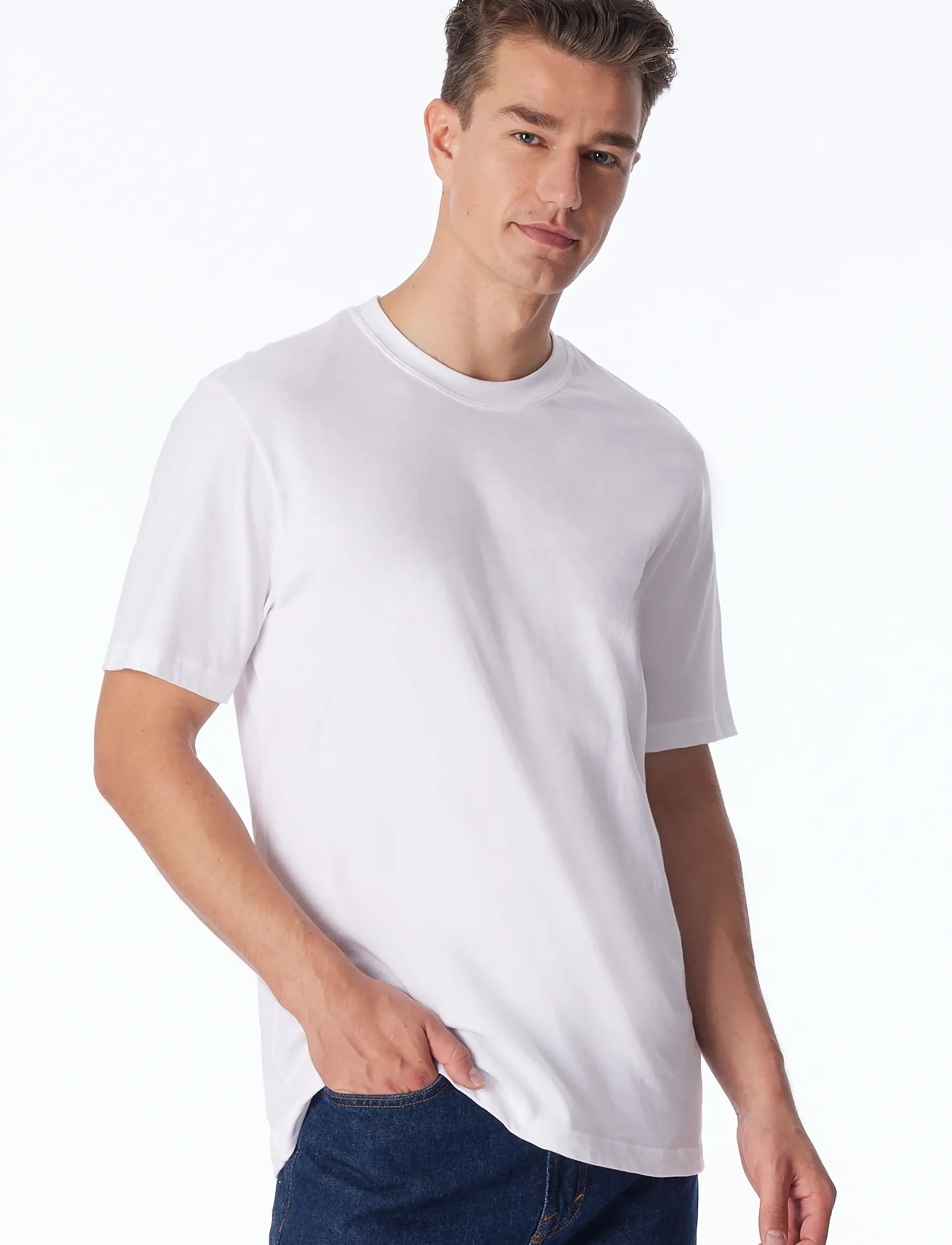 Schiesser Short-Sleeve Jersey T-Shirt, 2-Pack, Round Neck, White - American T-Shirt, XXL, White, T-Shirts > Kortærmede, Herre