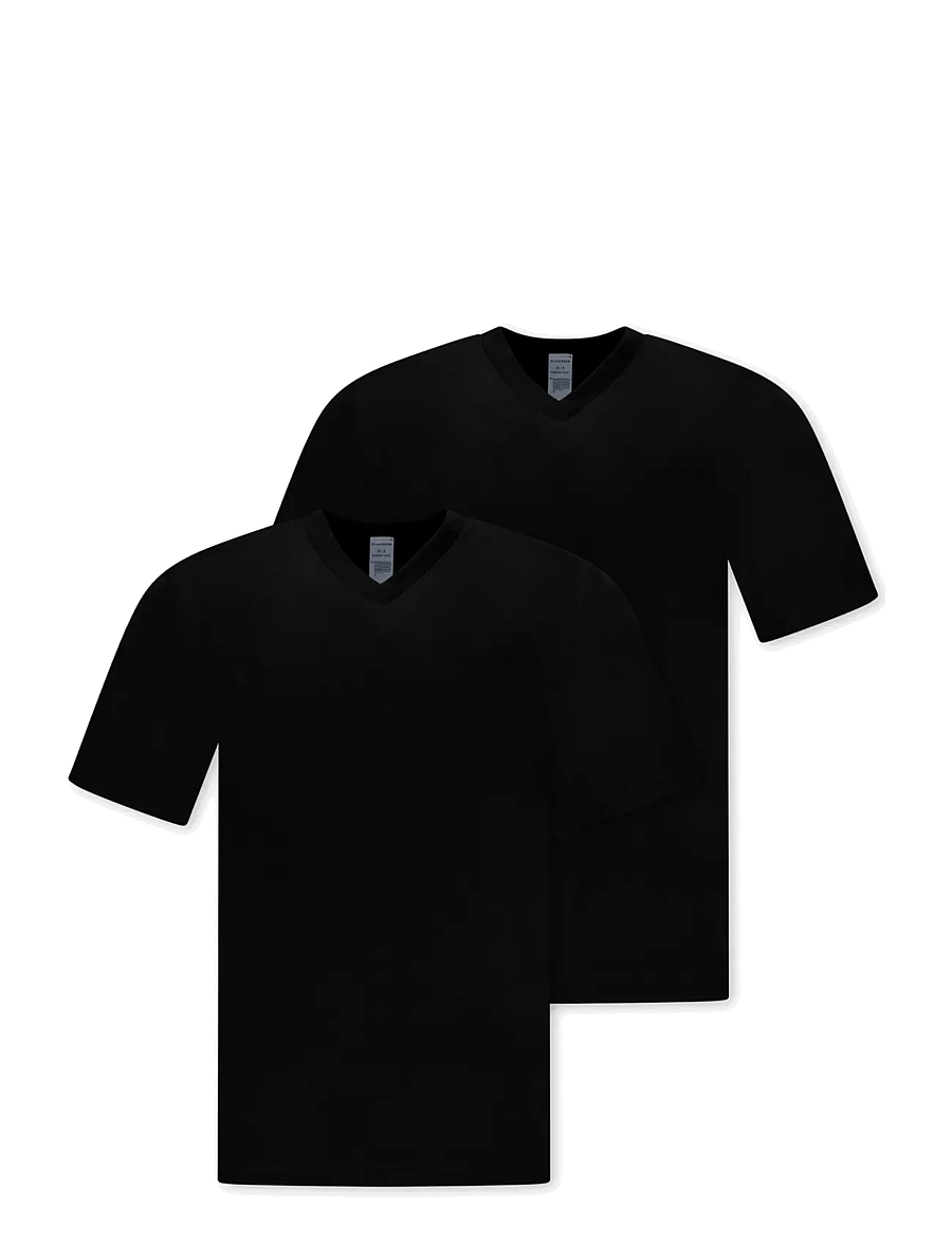 Schiesser - Short-Sleeve Jersey T-Shirt, 2-pack, v-neck, white - American T-Shirt - v-ringade t-shirts - black - 1