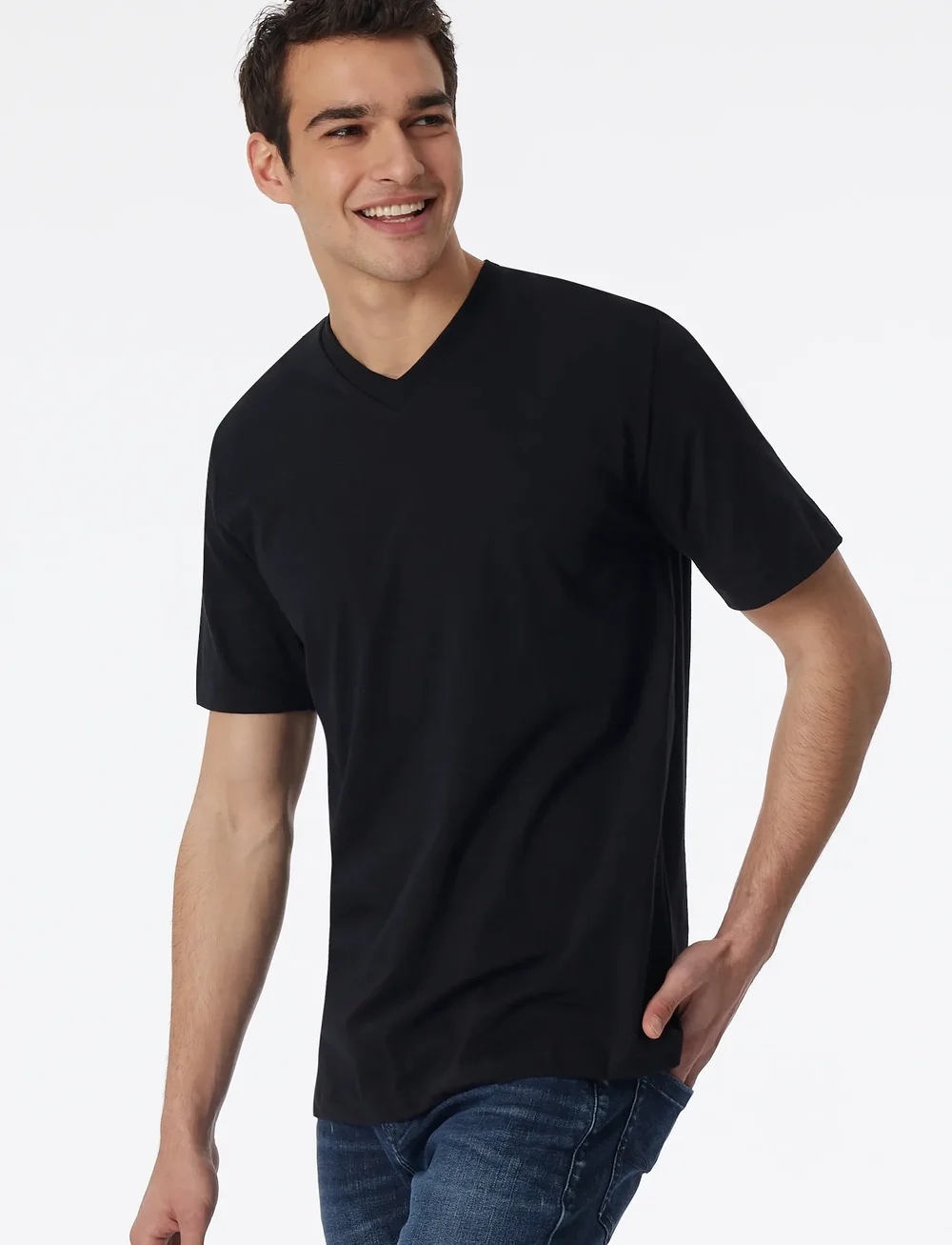 Schiesser - Shirt 1/2 - t-shirts mit v-ausschnitt - black - 0