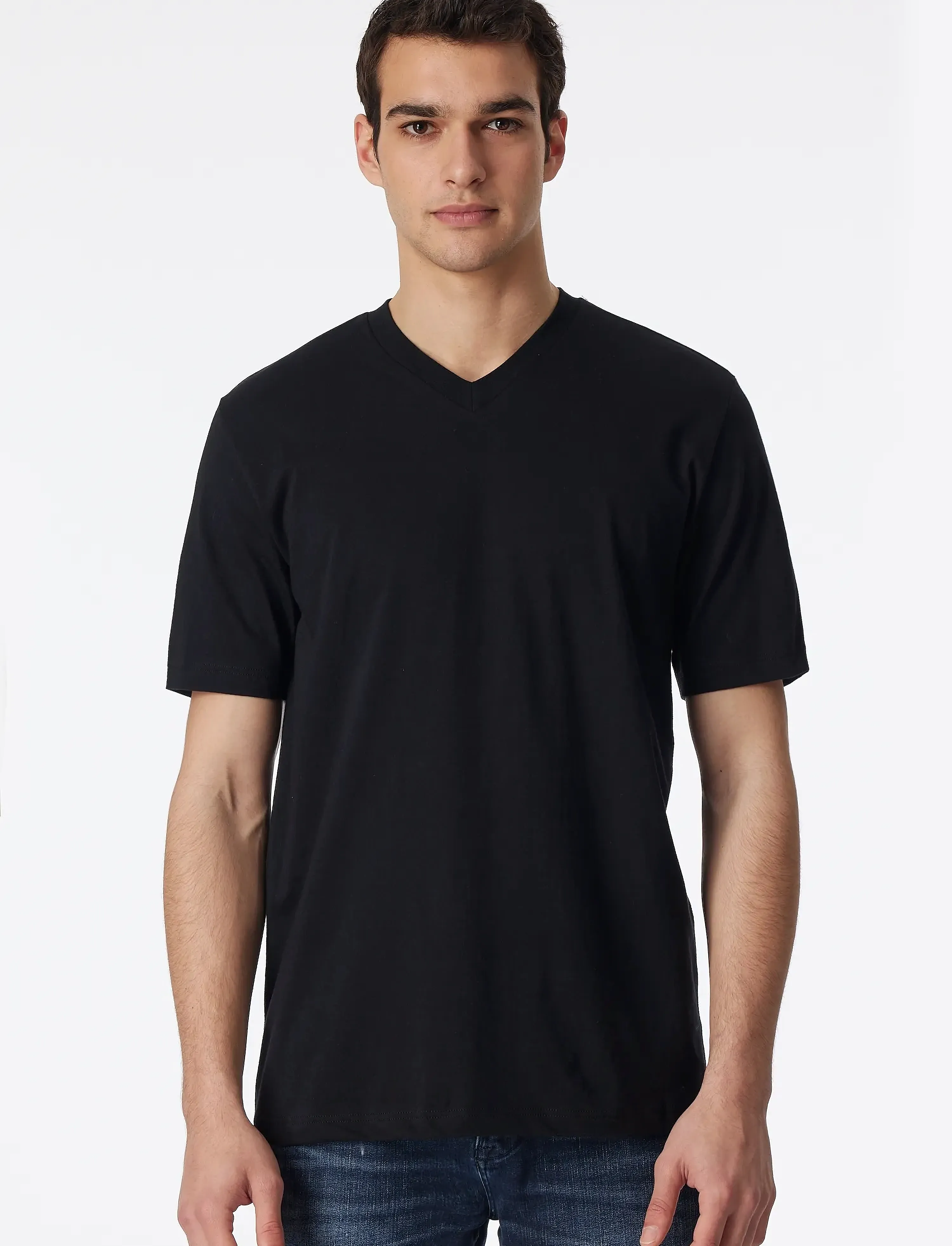 Schiesser Short-Sleeve Jersey T-Shirt, 2-Pack, V-Neck, Black American T-Shirt herr – bild 3