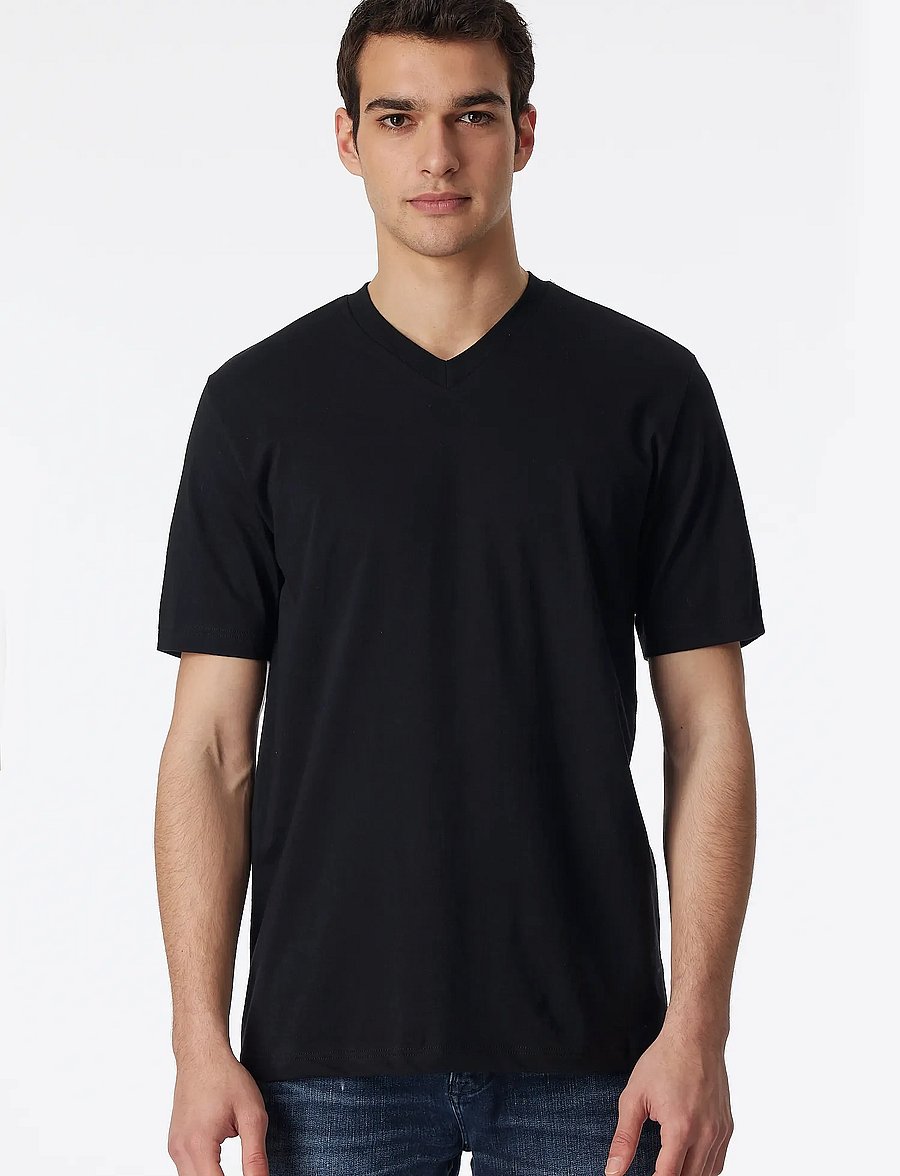 Schiesser - Short-Sleeve Jersey T-Shirt, 2-pack, v-neck, white - American T-Shirt - v-ringade t-shirts - black - 5
