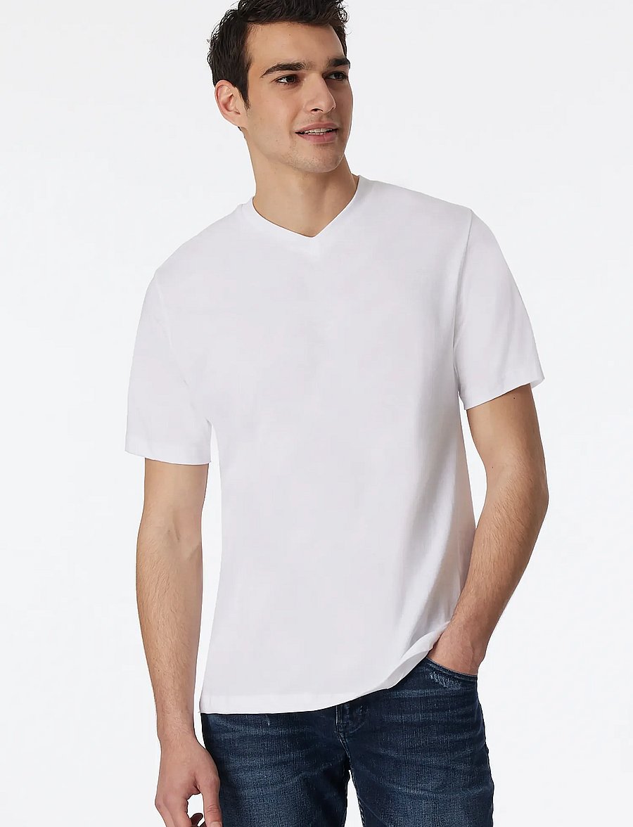 Schiesser - Short-Sleeve Jersey T-Shirt, 2-pack, v-neck, white - American T-Shirt - v-neck t-shirts - white - 0