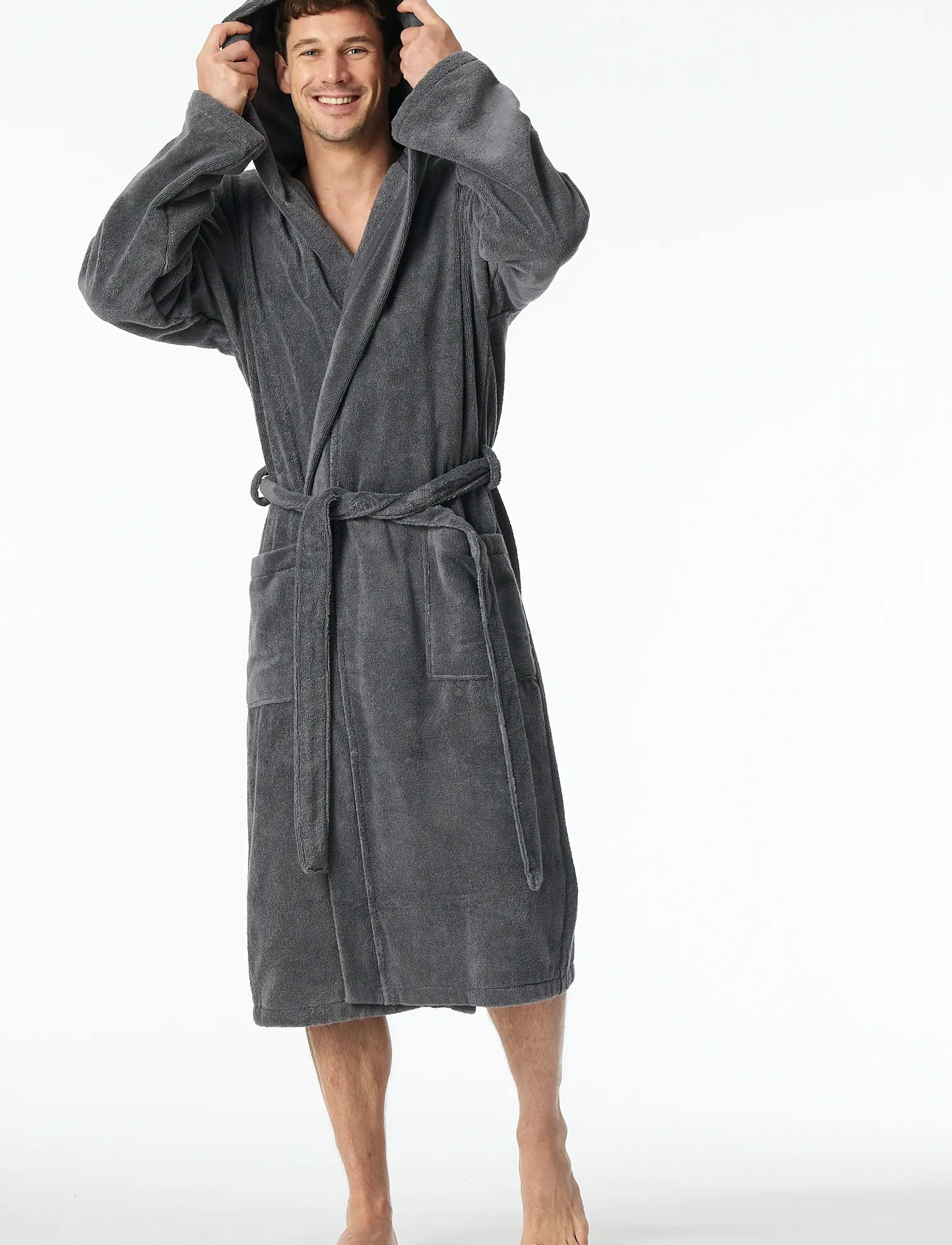 Schiesser Navy Blue Terry Towelling Bathrobe Essentials, M, Night & Loungewear, Grau - Robes, Männerswear