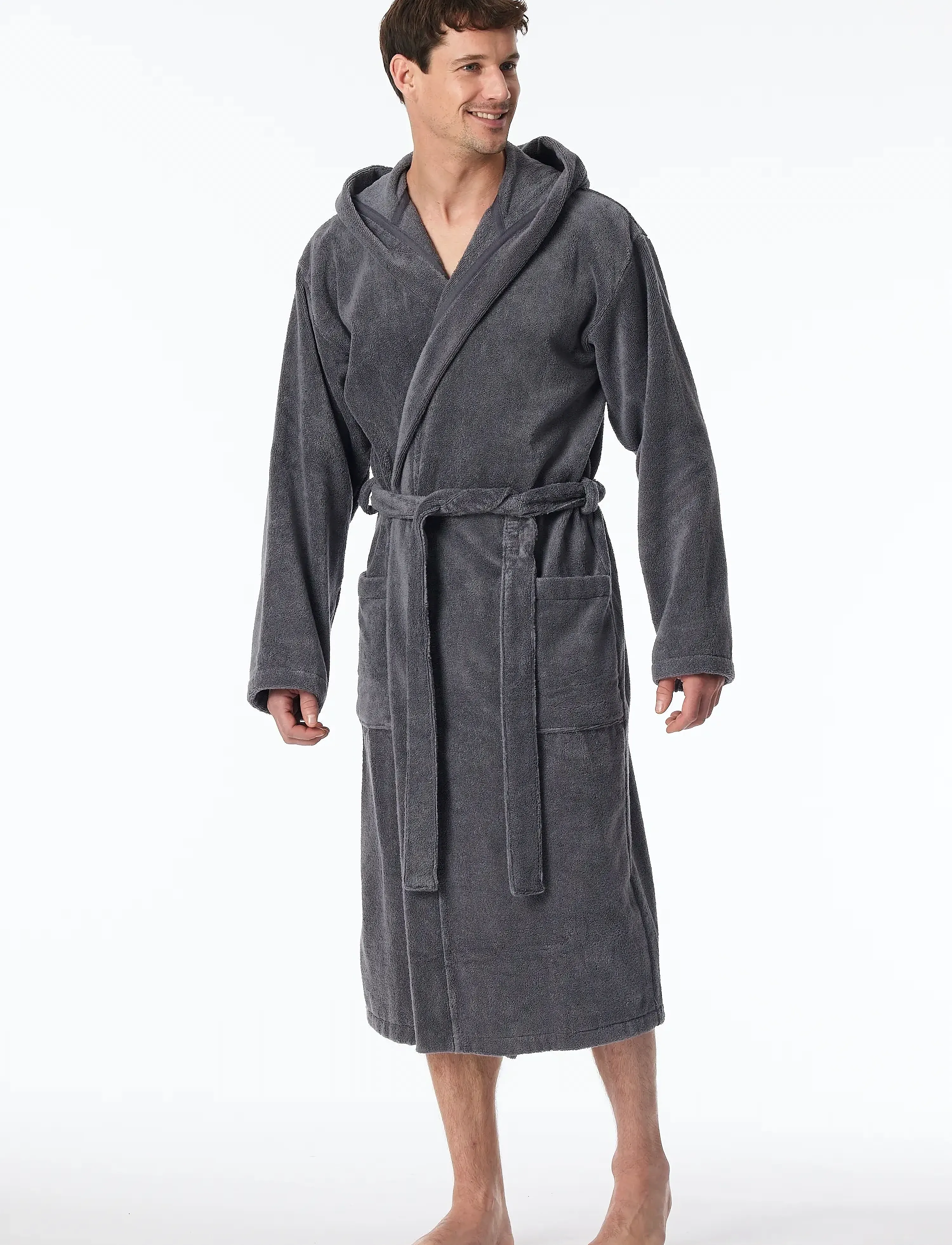 Schiesser - Bath Robe - bademäntel - grey - 4