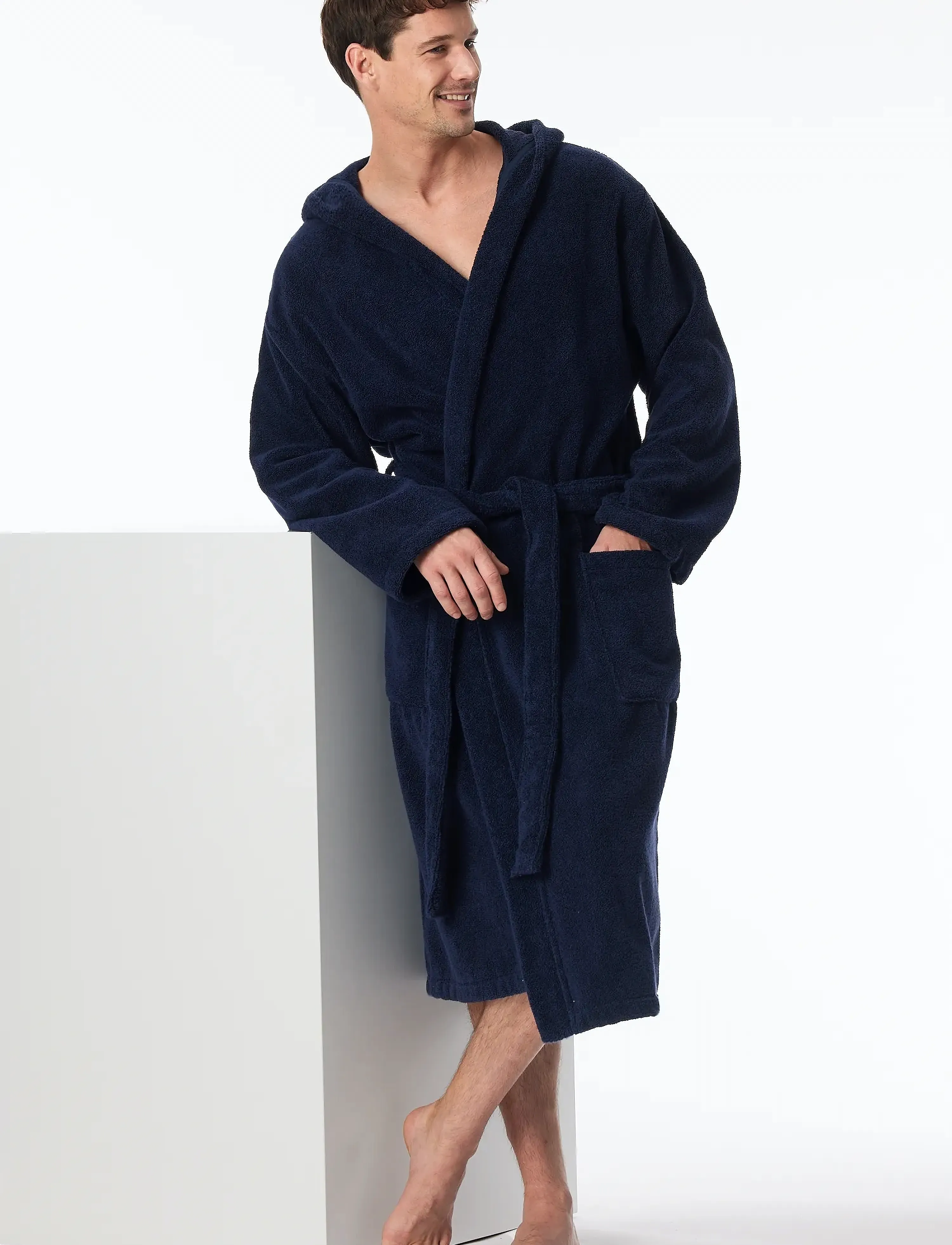 Schiesser Navy Blue Terry Towelling Bathrobe Essentials, L, Night & Loungewear, Marineblau - Robes, Männerswear