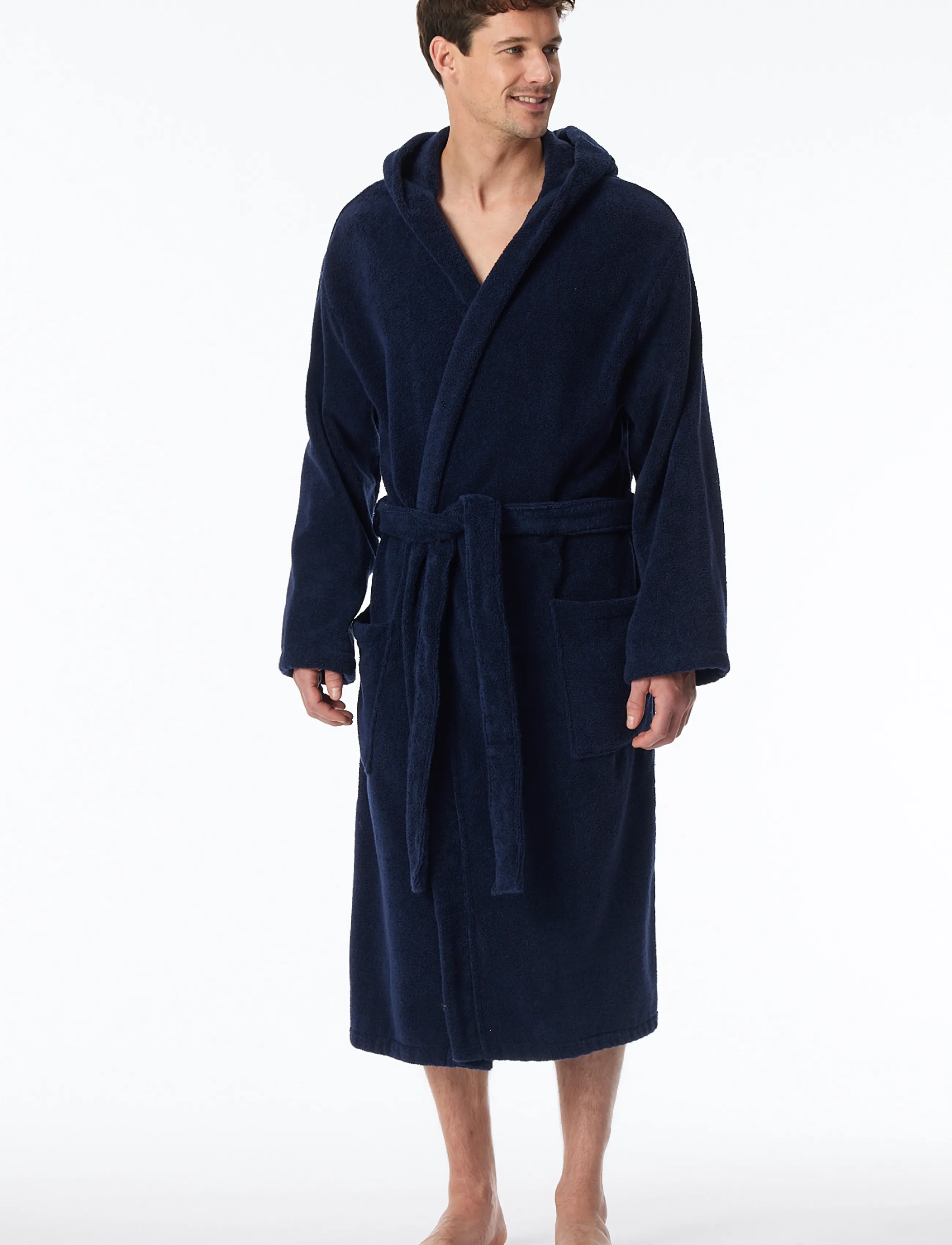 Schiesser - Grey Terry Towelling Bathrobe - Essentials - bademäntel - navy - 4
