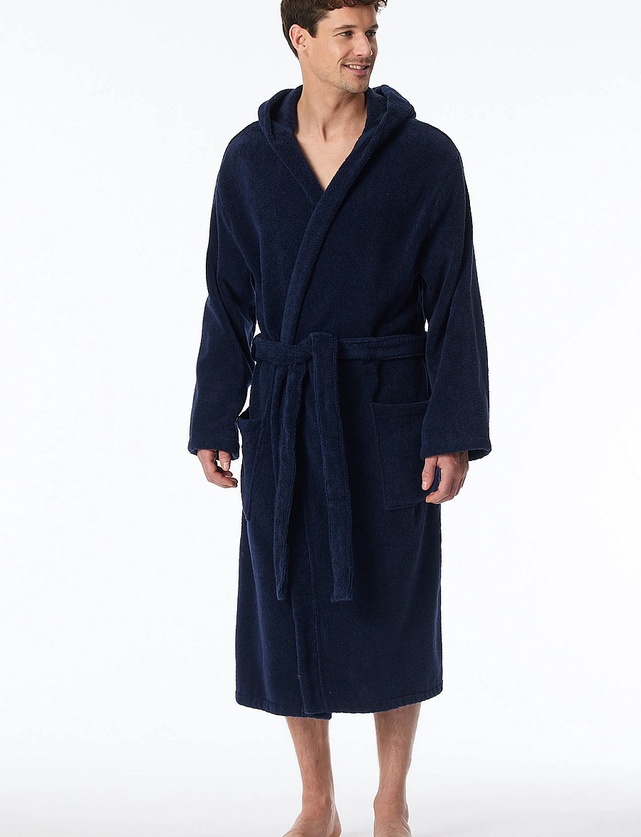 Schiesser - Grey Terry Towelling Bathrobe - Essentials - bademäntel - navy - 4