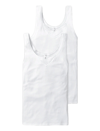 2-Pack Of Embroidered White Tank Tops With Embroidery - Cotton Essentials - Overdele