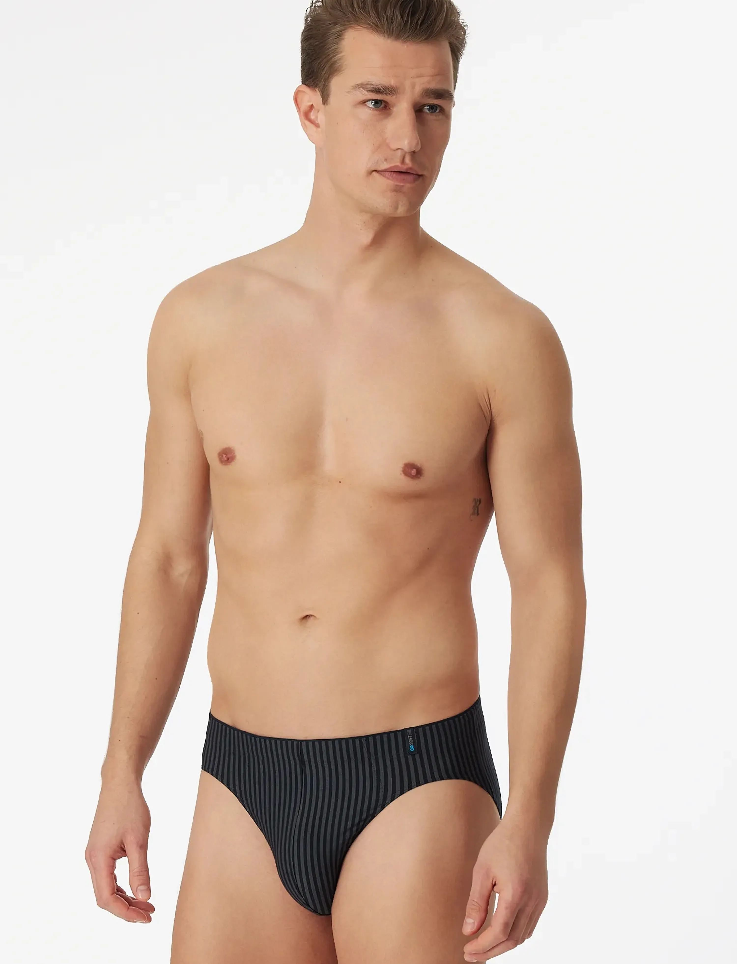 Schiesser Supermini, Blue-Black Striped Long Life Soft, Mænd, Stribet Slip, Sort, Str: XXL