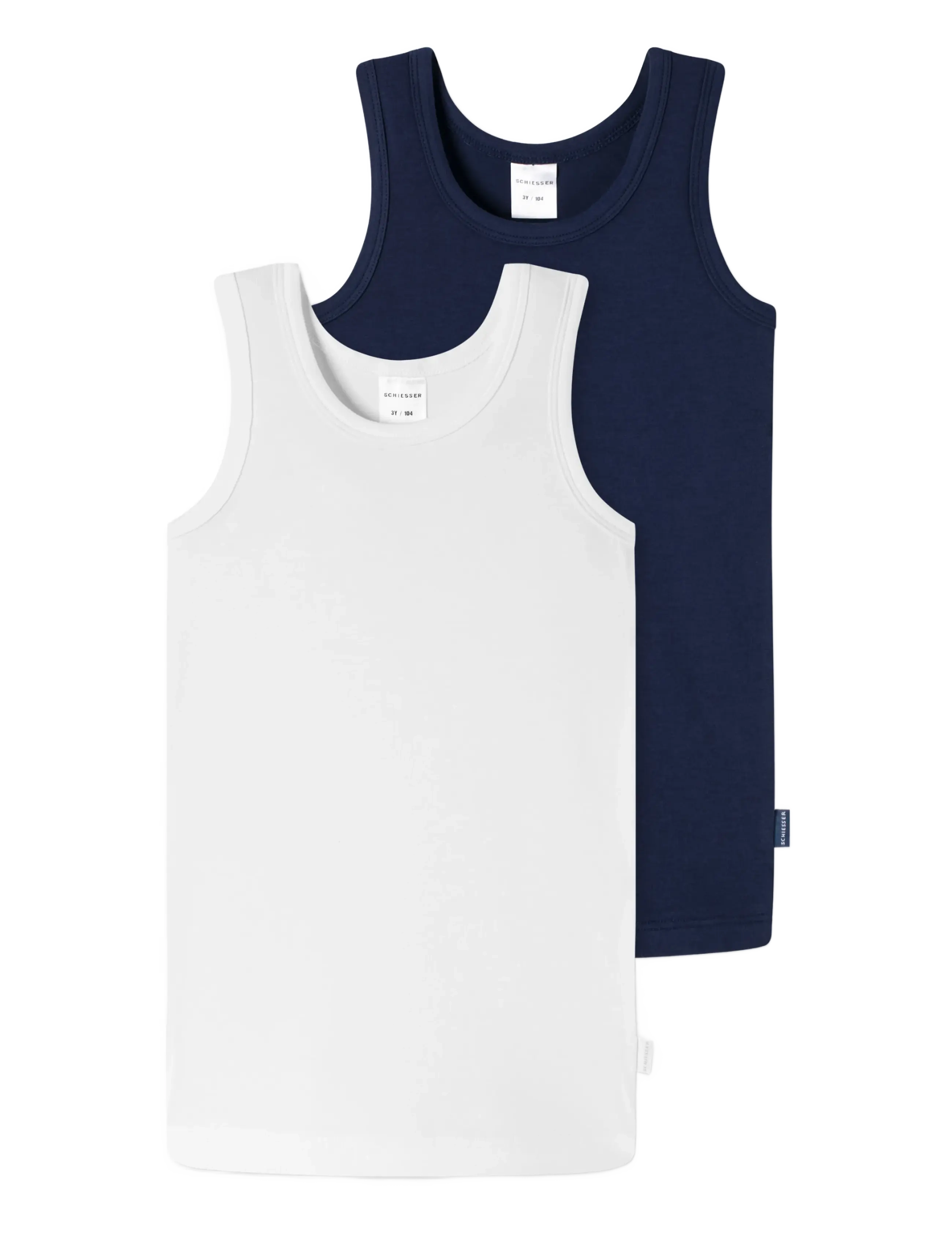 Schiesser Vests, 2-pack, White/Dark Blue - 95/5 - Maikad - ASSORTED 1 / blue