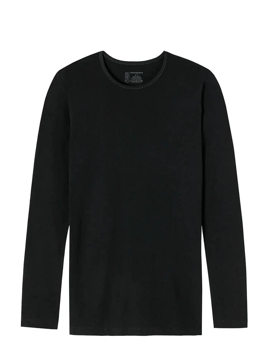 Schiesser - Long-Sleeve Round-Neck Shirt, Black - 95/5 - long-sleeved t-shirts - black - 1