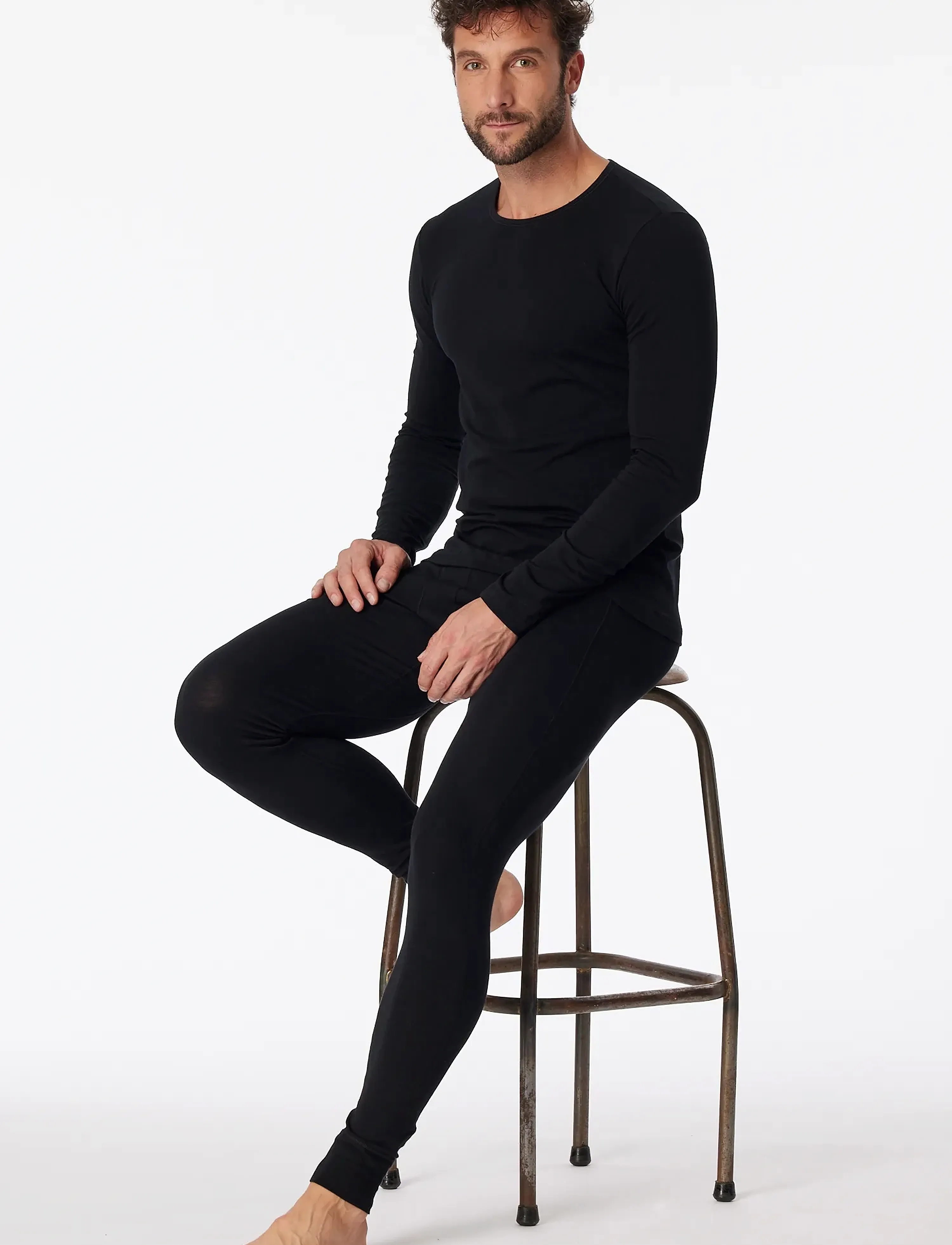 Schiesser White Long-Sleeve Round Neck Shirt 95/5, M, T-shirts, Schwarz - Long-sleeved, Männerswear