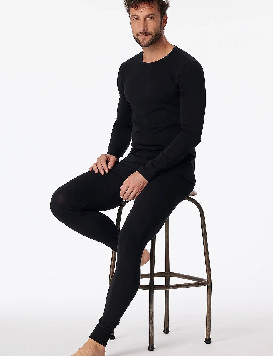 Schiesser - Long-Sleeve Round-Neck Shirt, Black - 95/5 - long-sleeved t-shirts - black - 0
