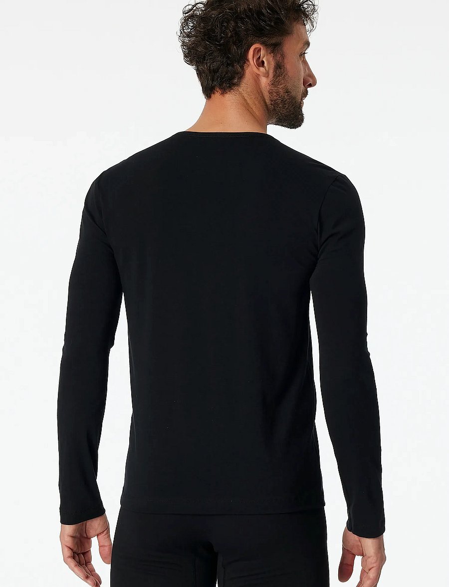 Schiesser - Long-Sleeve Round-Neck Shirt, Black - 95/5 - long-sleeved t-shirts - black - 3