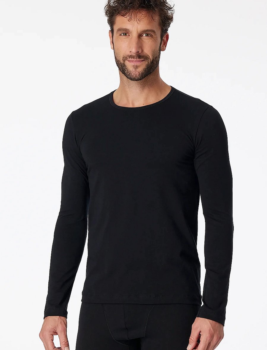 Schiesser - Long-Sleeve Round-Neck Shirt, Black - 95/5 - long-sleeved t-shirts - black - 4