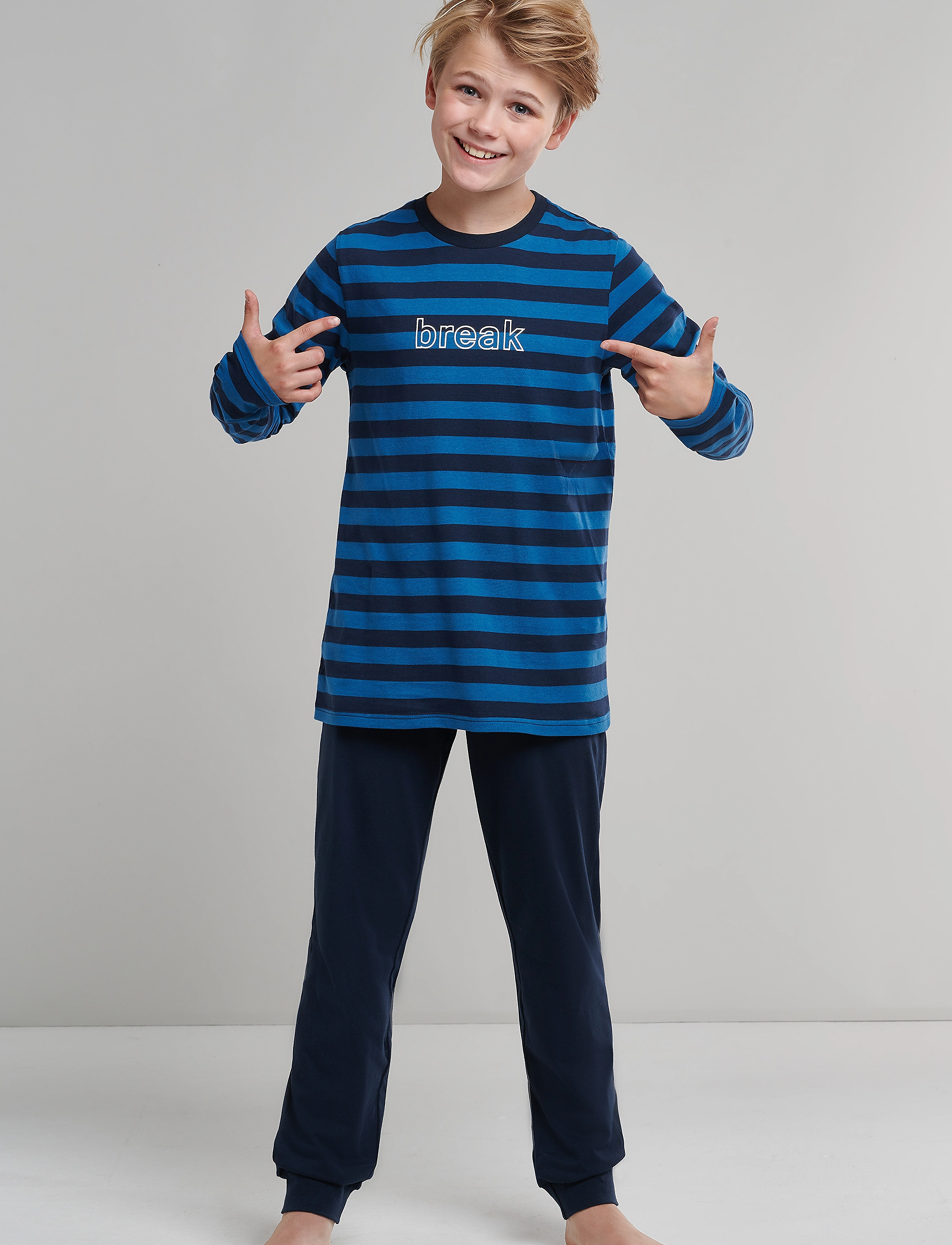 Schiesser Boys Pyjama Long, 164, Navy, Pyjamas > Pyjamas-Sæt, Børn