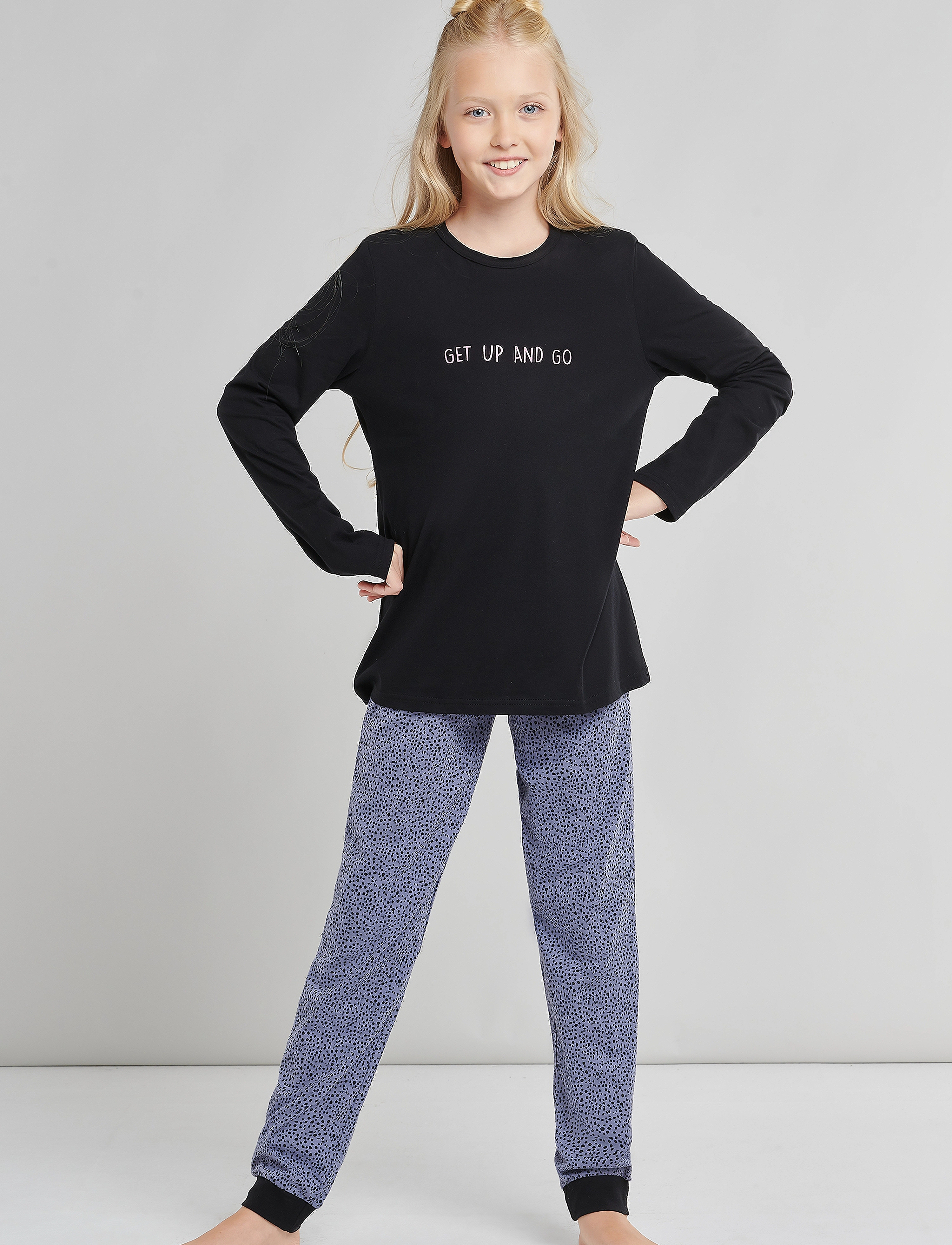Schiesser Girls Pyjama Long, 152, Black, Pyjamas > Pyjamas-Sæt, Børn