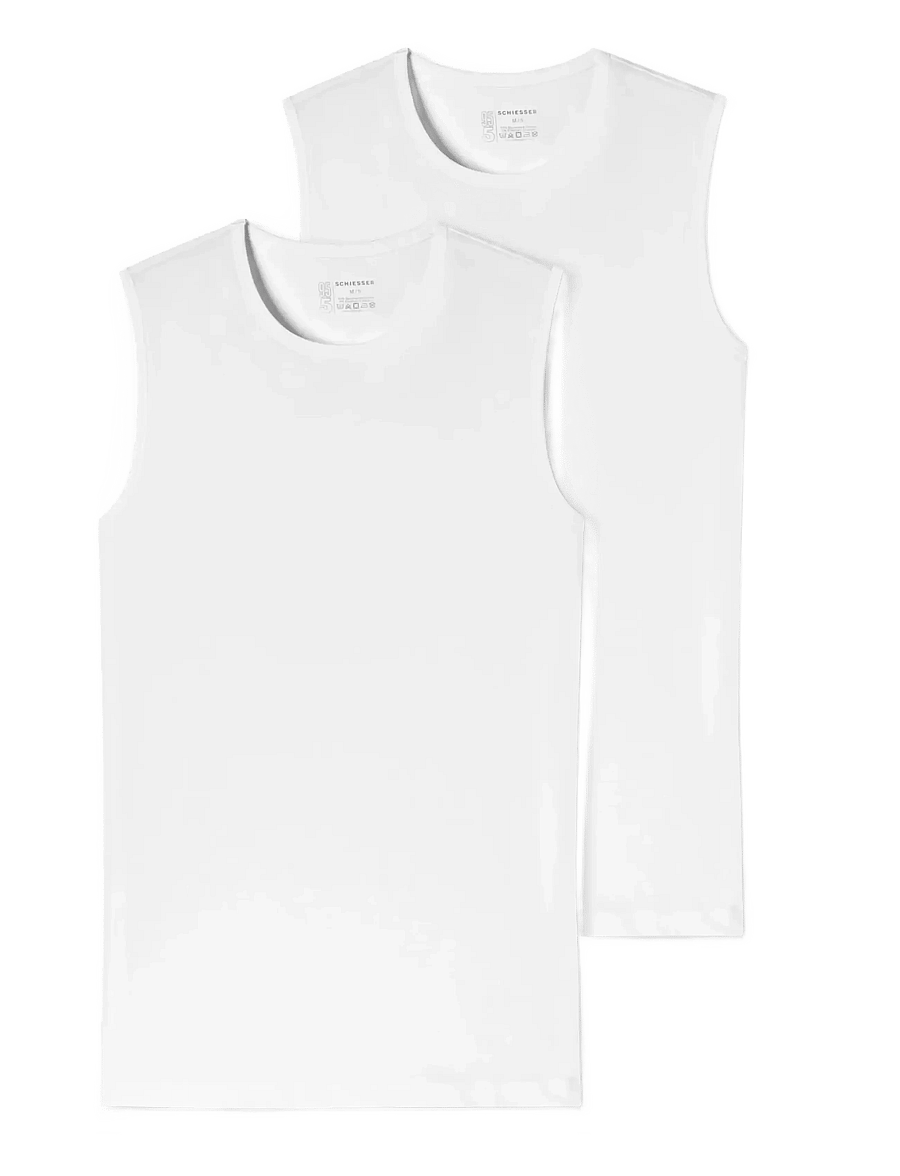 Schiesser - Tank Tops, 2-pack, round neck, white – 95/5 - sleeveless shirts - white - 1