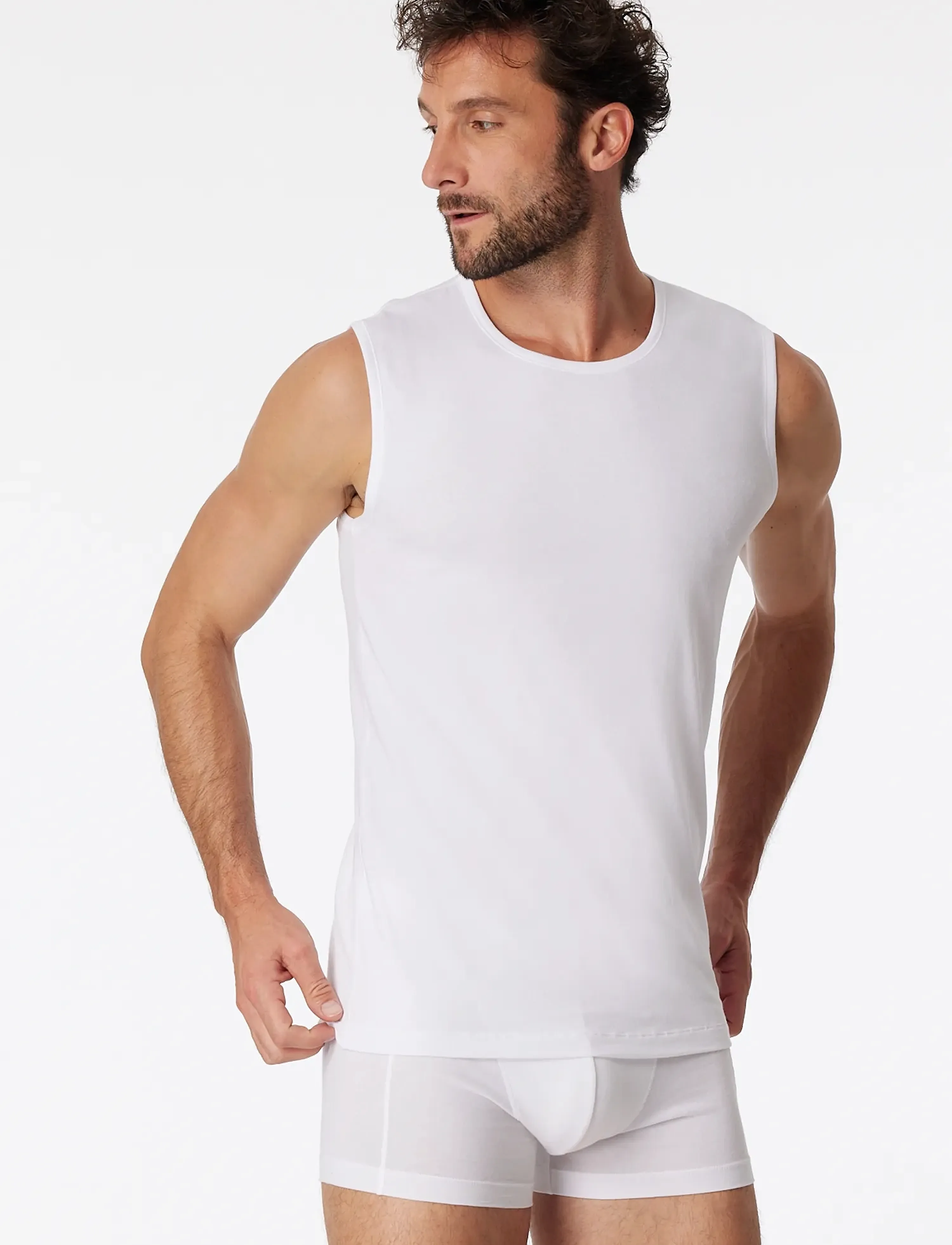 Schiesser Tank Tops, 2-Pack, Round Neck, White – 95/5, Mænd, Tank Top, Hvid, Str: M