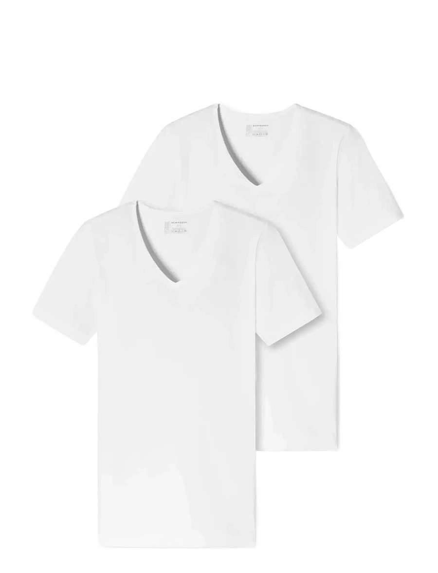 Schiesser - Short-sleeve shirts, 2-pack, Deep V-neck, white – 95/5 - t-shirts med v-hals - white - 1
