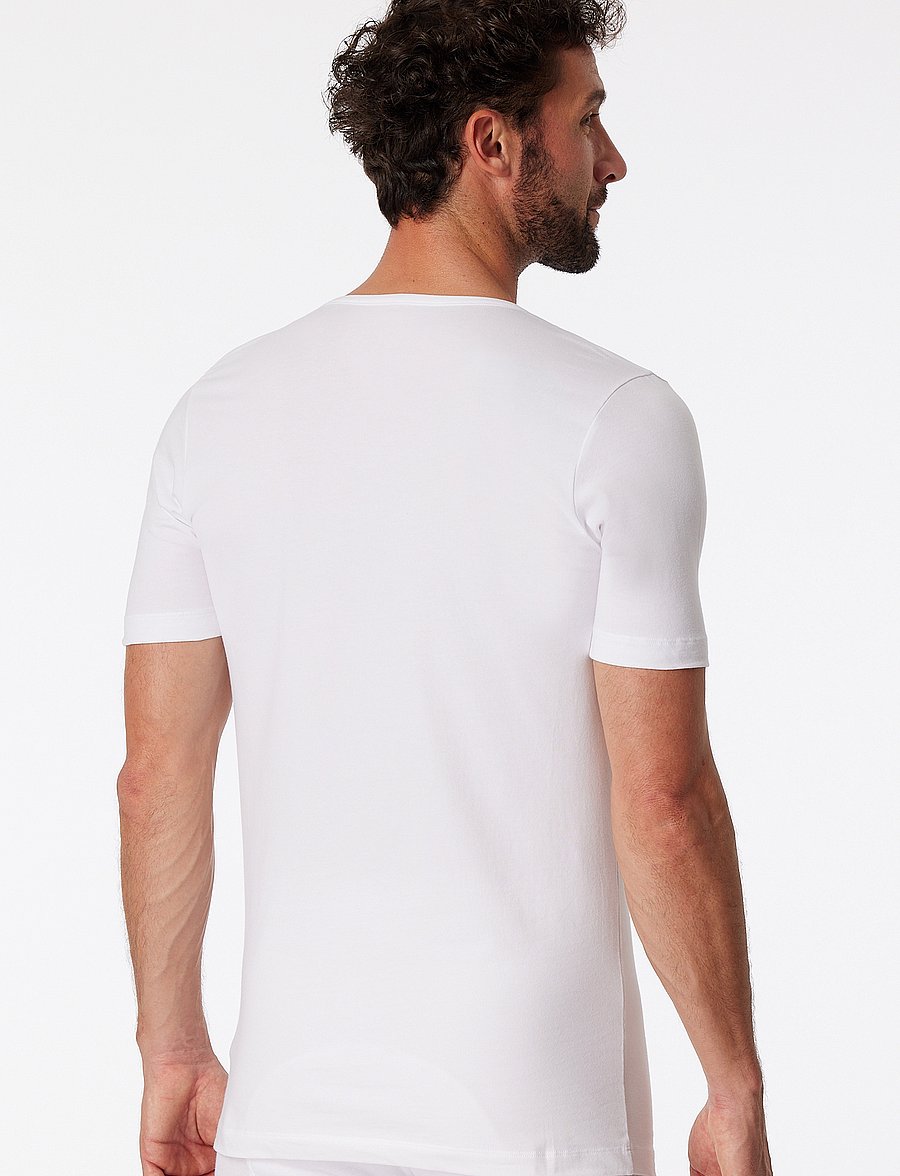 Schiesser - Short-sleeve shirts, 2-pack, Deep V-neck, white – 95/5 - t-shirts med v-hals - white - 2