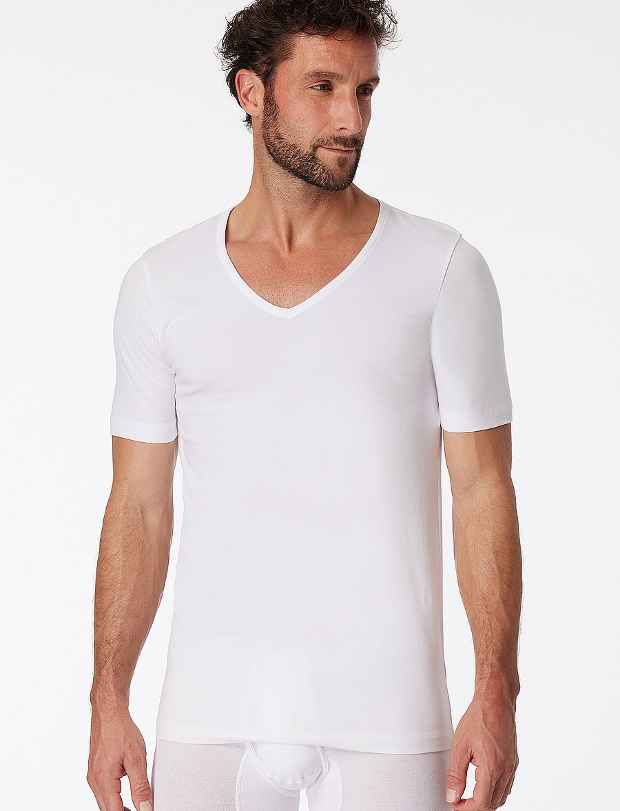 Schiesser - Short-sleeve shirts, 2-pack, Deep V-neck, white – 95/5 - t-shirts med v-hals - white - 3