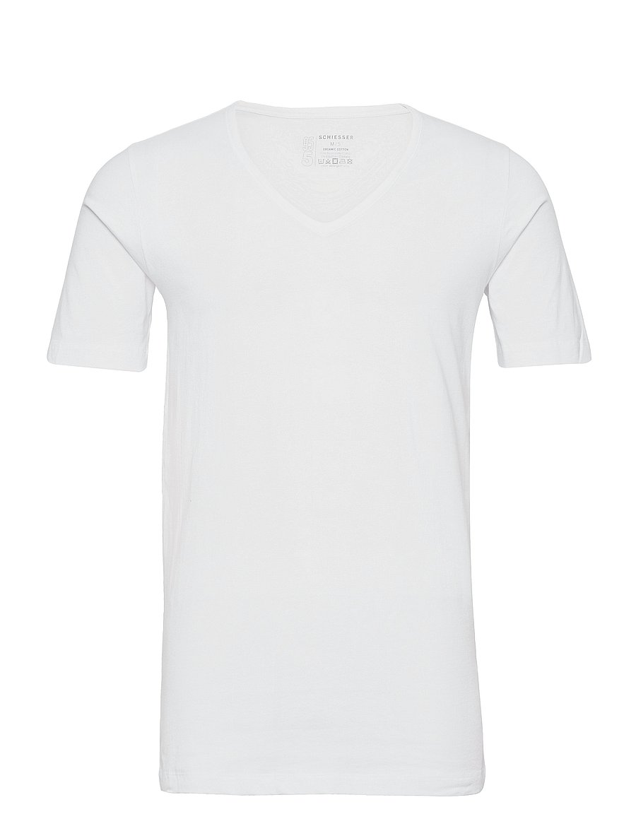 Schiesser - Short-sleeve shirts, 2-pack, Deep V-neck, white – 95/5 - t-shirts med v-hals - white - 4