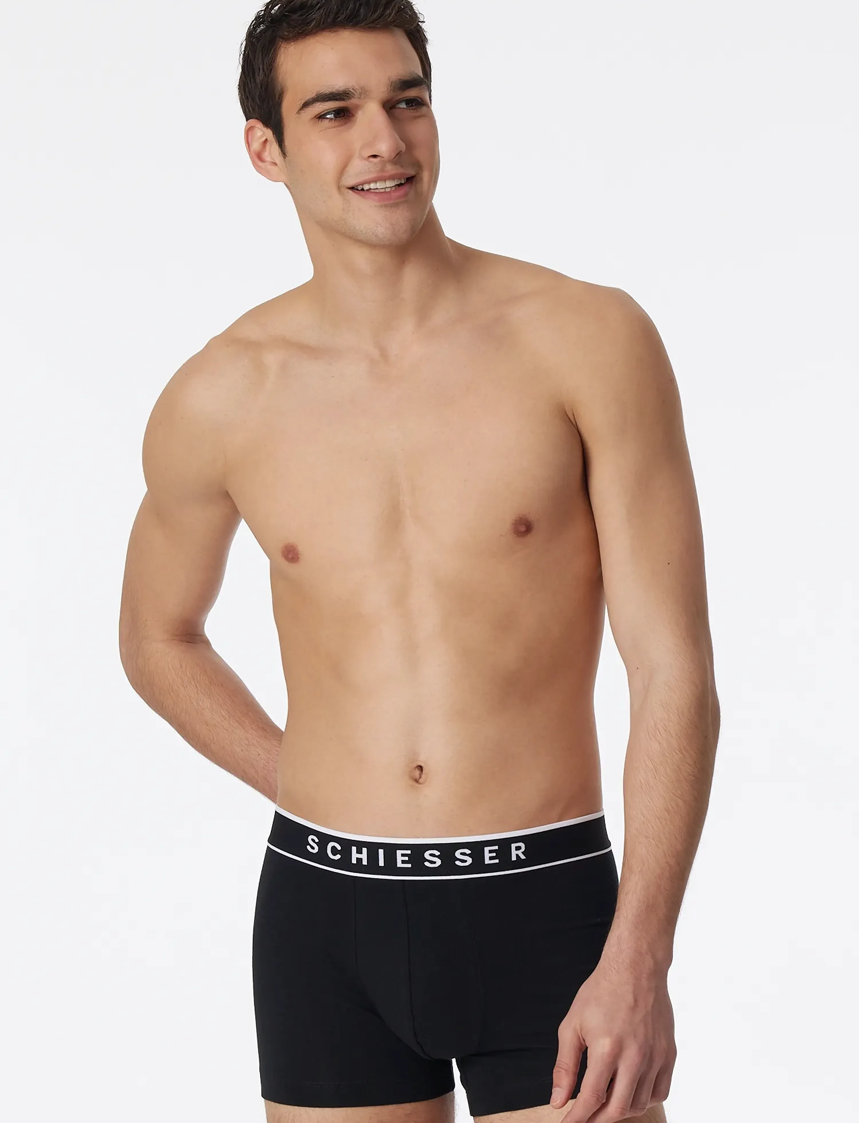 Schiesser 3-Pack Shorts With Woven Elastic Waistband, Dark Blue 95/5, Mænd, Boxerbriefs, Sort, Str: L