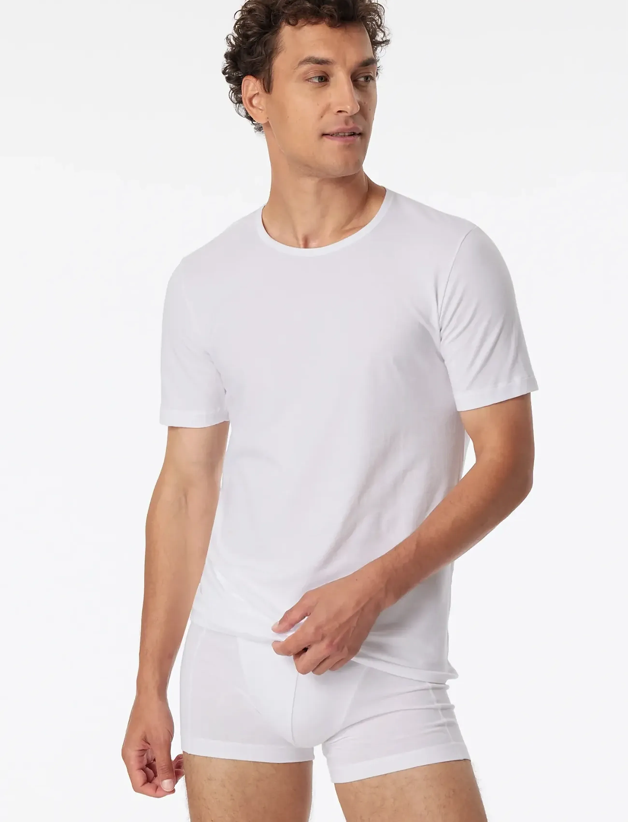Schiesser Short-Sleeve Shirts, 2-Pack, Round Neck, White – 95/5, M, White, T-Shirts > Kortærmede, Herre