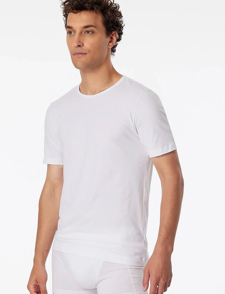 Schiesser - Short-sleeve shirts, 2-pack, round neck, white – 95/5 - kortærmede t-shirts - white - 4