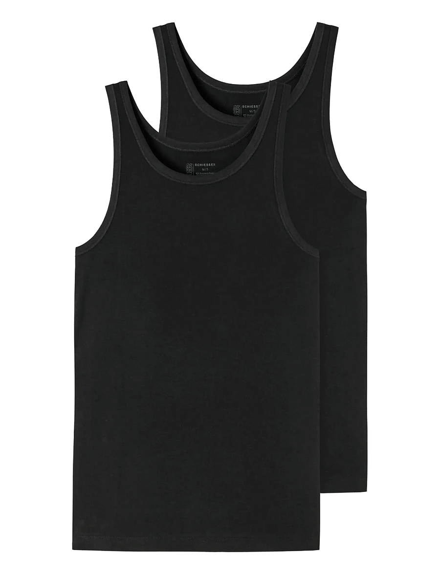 Schiesser - Black Vests, 2-pack – 95/5 - tank tops - black - 1