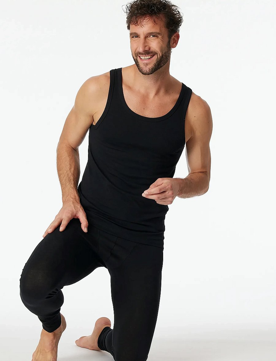 Schiesser - Black Vests, 2-pack – 95/5 - tank tops - black - 0
