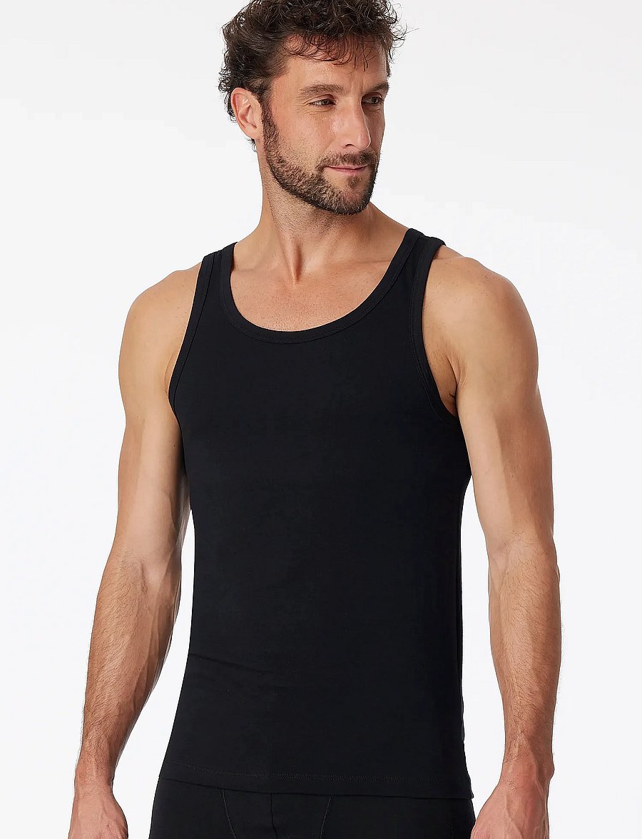 Schiesser - Black Vests, 2-pack – 95/5 - tank tops - black - 3