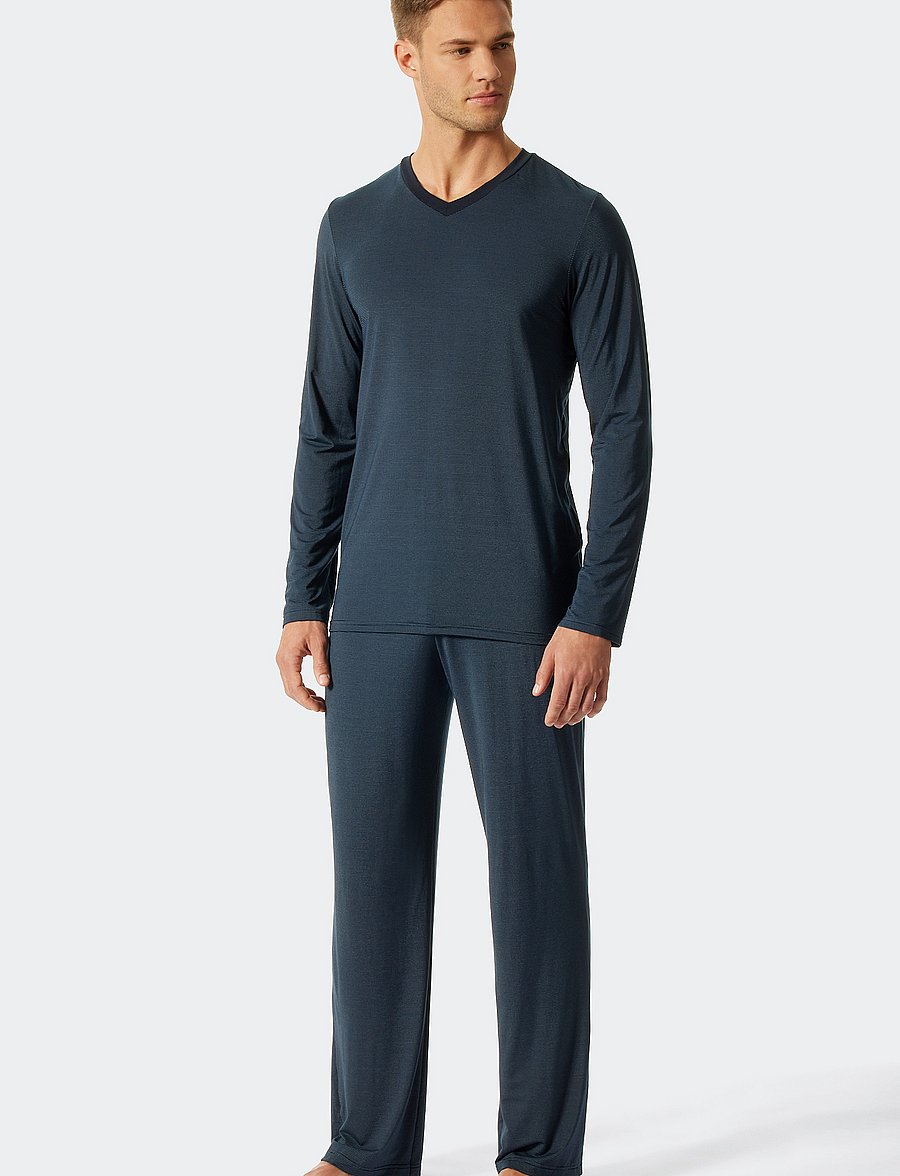 Schiesser - Pyjama Long - dark blue - 4
