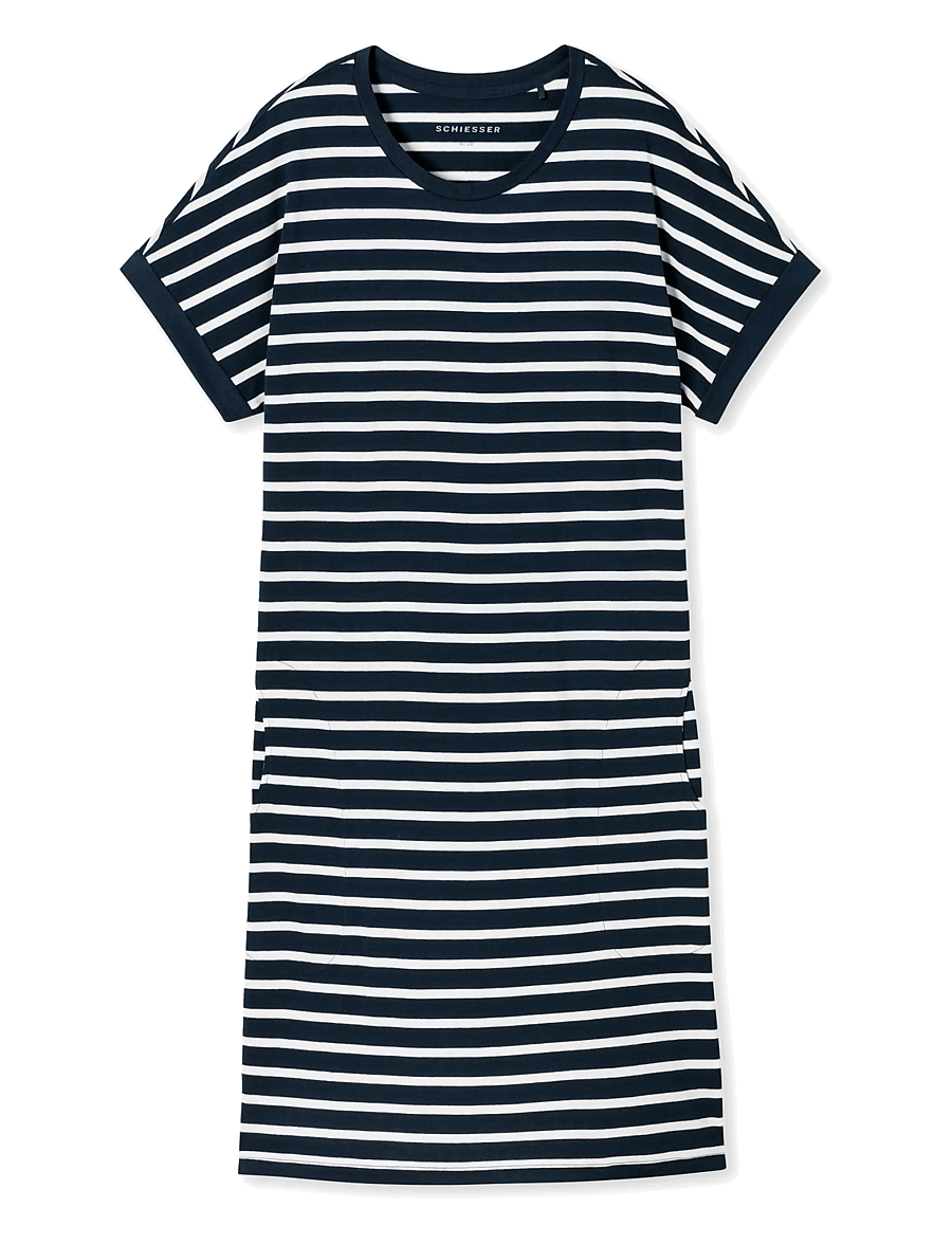 Schiesser - Short-Sleeve Striped Sleep Shirt in Silver-Gray Mottled - Casual Essentials - Öösärgid - nightblue - 1
