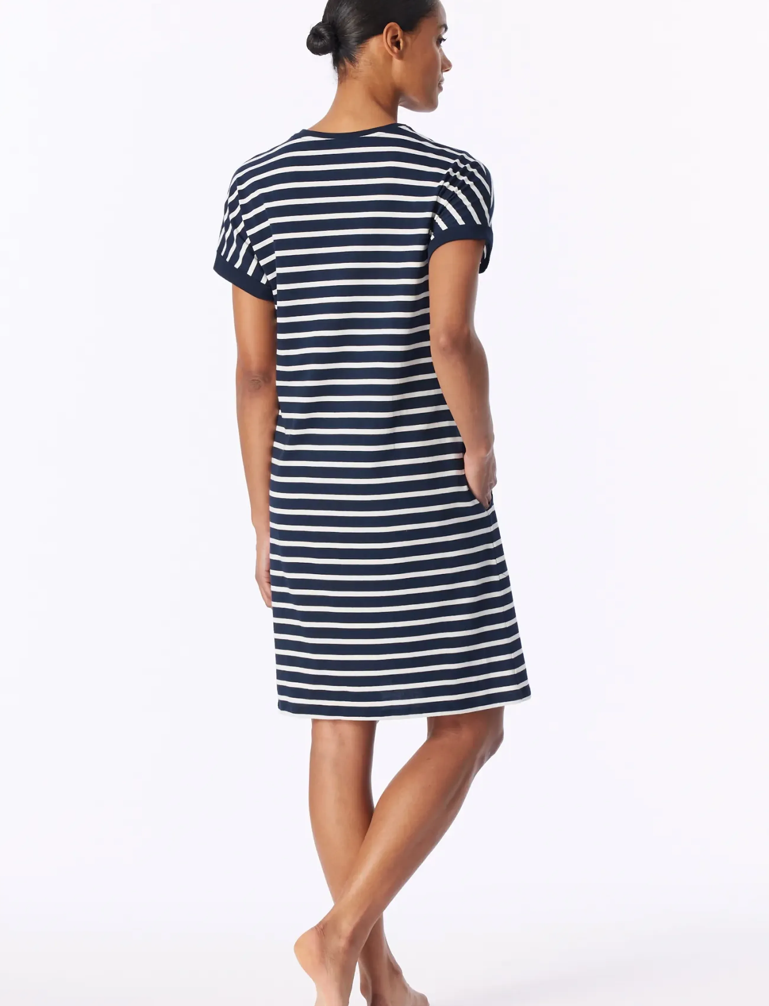 Schiesser - Short-Sleeve Striped Sleep Shirt in Midnight Blue - Casual Essentials - naktiniai marškiniai - nightblue - 3