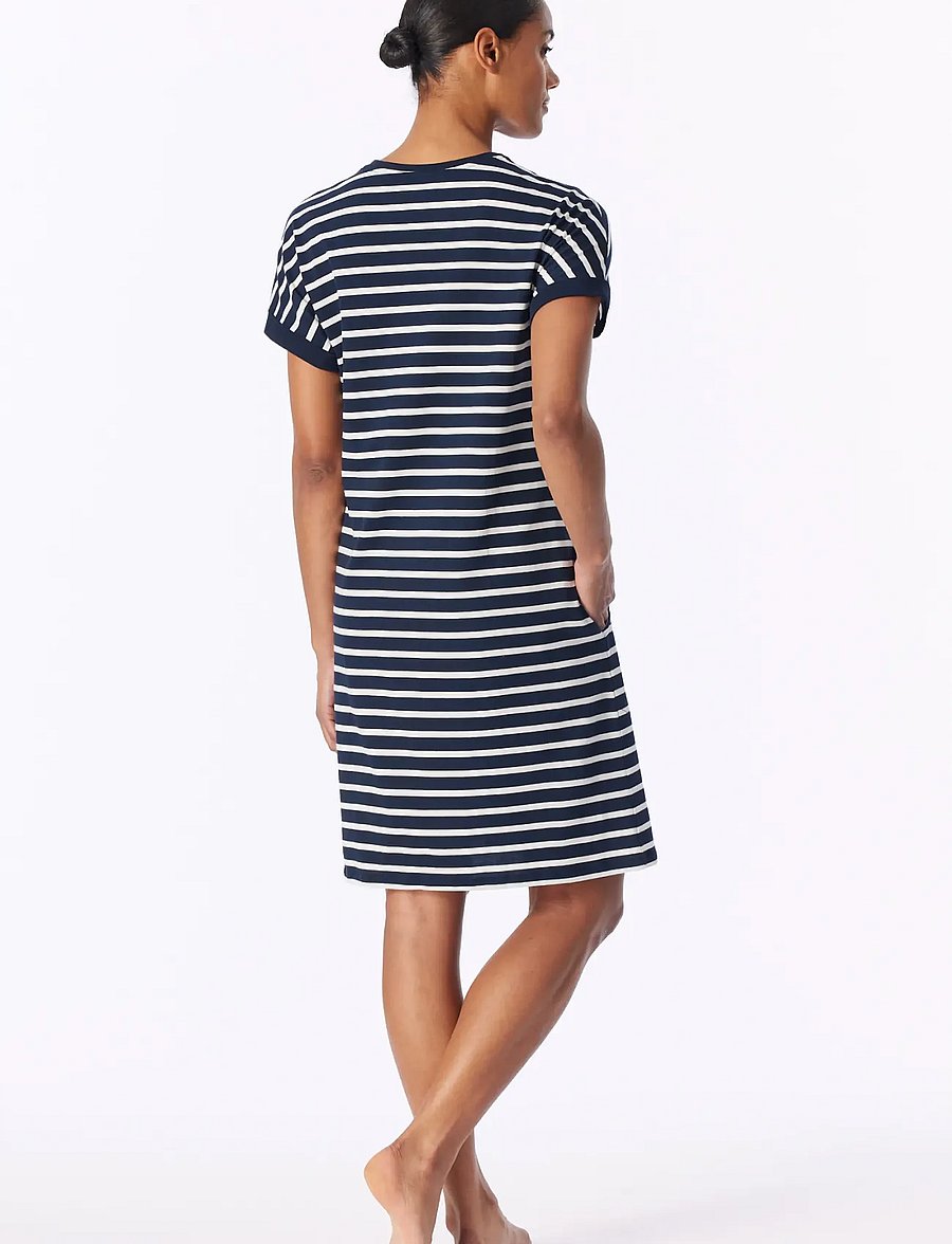 Schiesser - Short-Sleeve Striped Sleep Shirt in Midnight Blue - Casual Essentials - naktiniai marškiniai - nightblue - 3
