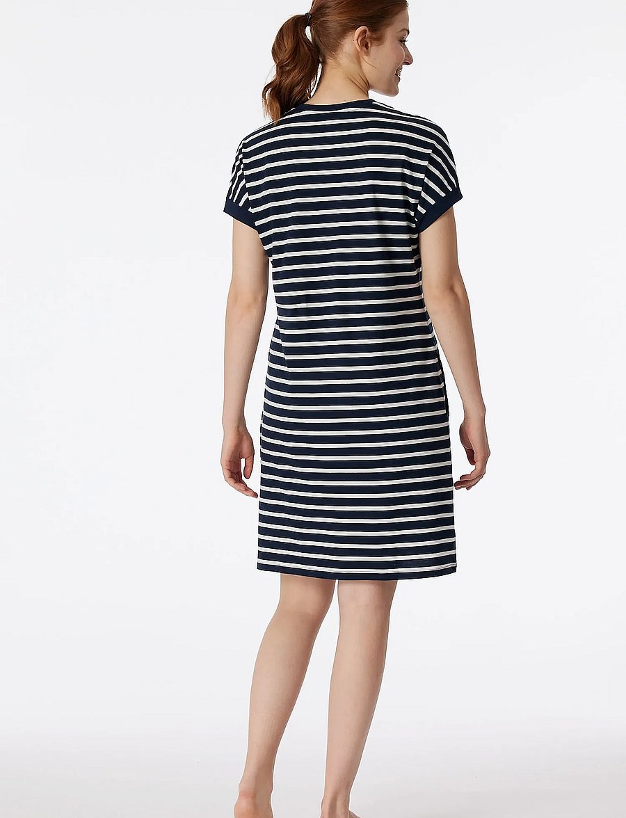 Schiesser - Short-Sleeve Striped Sleep Shirt in Silver-Gray Mottled - Casual Essentials - Öösärgid - nightblue - 3