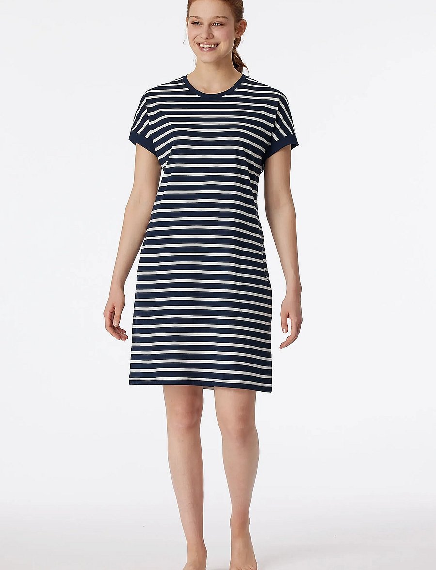 Schiesser - Short-Sleeve Striped Sleep Shirt in Silver-Gray Mottled - Casual Essentials - Öösärgid - nightblue - 4