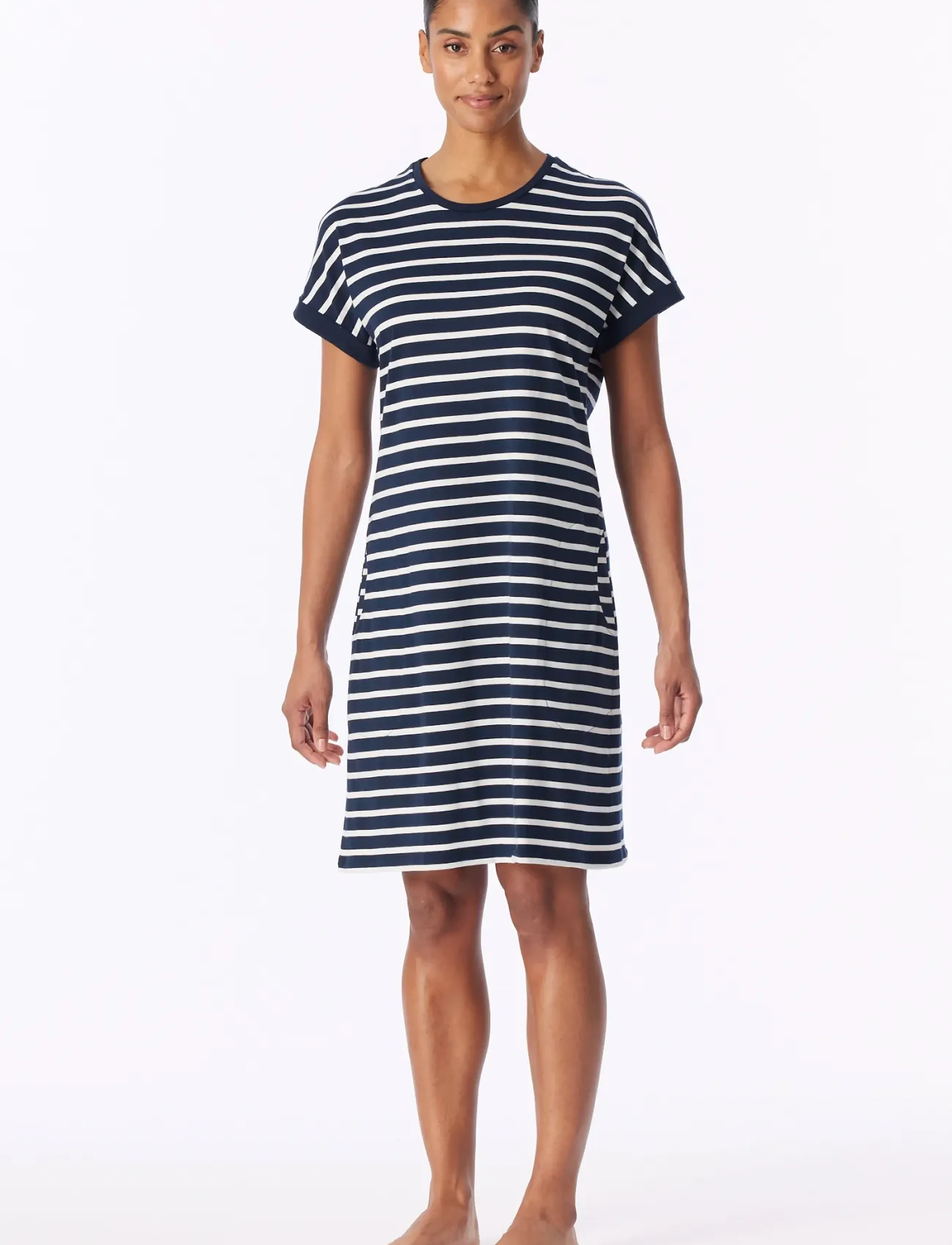 Schiesser - Short-Sleeve Striped Sleep Shirt in Midnight Blue - Casual Essentials - naktiniai marškiniai - nightblue - 4