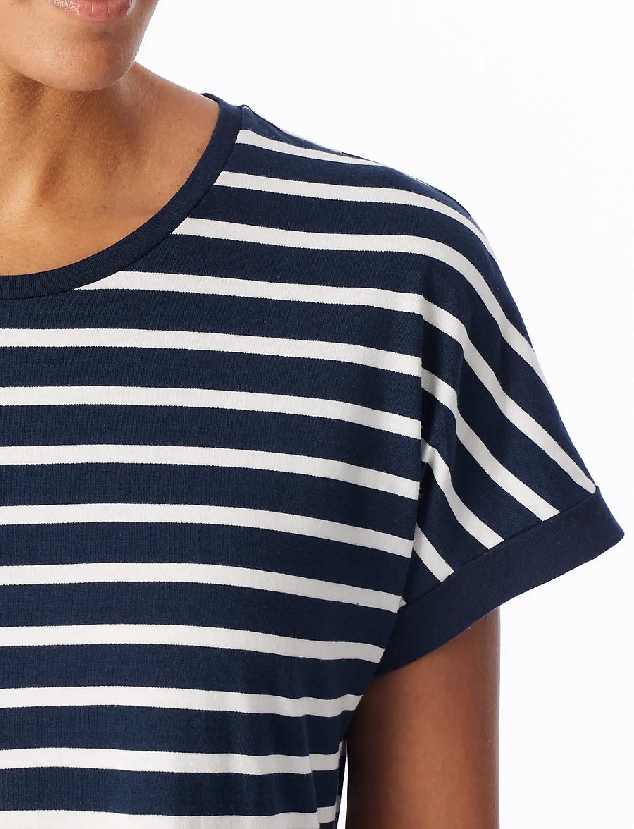 Schiesser - Short-Sleeve Striped Sleep Shirt in Midnight Blue - Casual Essentials - naktiniai marškiniai - nightblue - 5