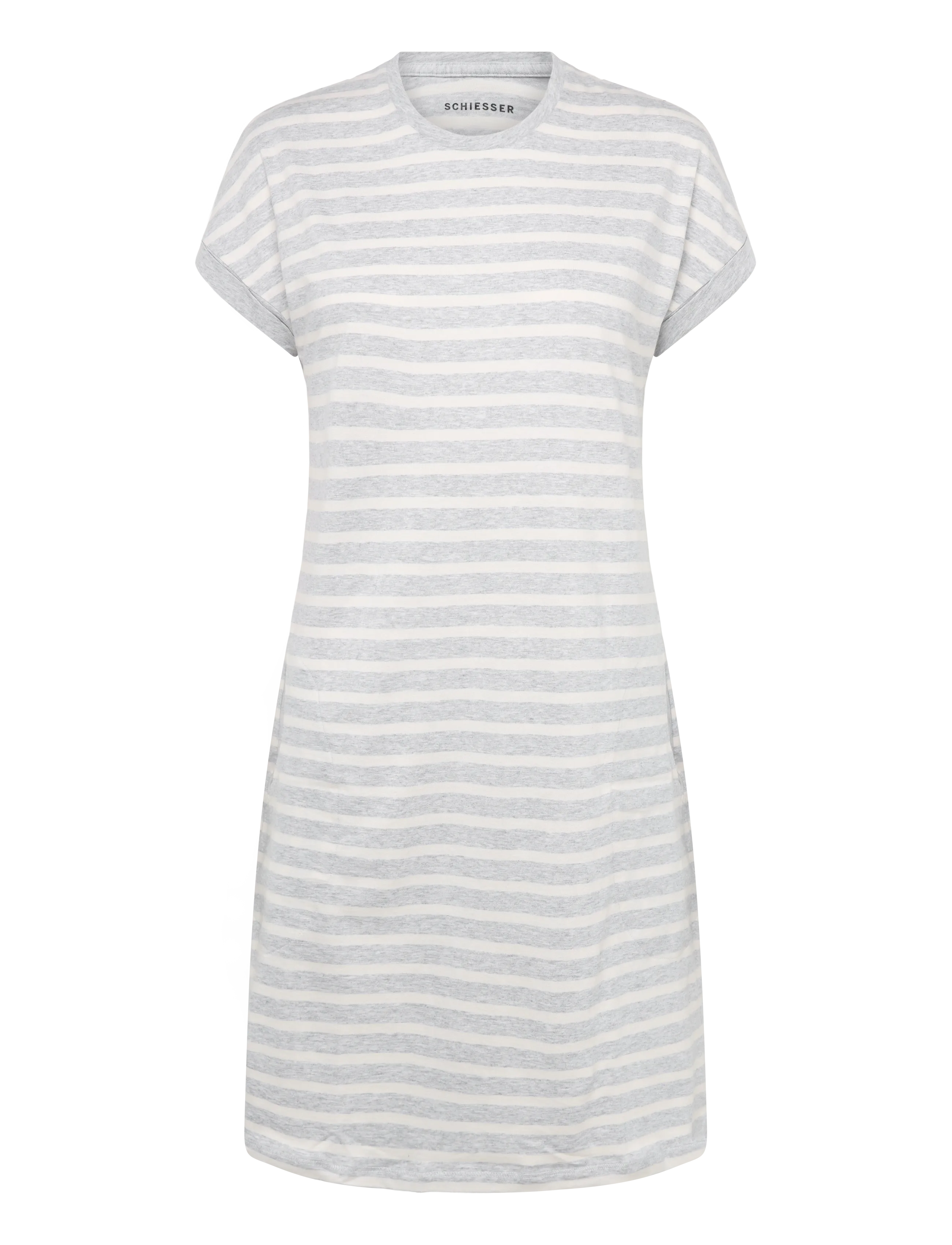 Schiesser Short-Sleeve Striped Sleep Shirt in Midnight Blue - Casual Essentials - Schiesser - SILVER GREY MEL. / grey