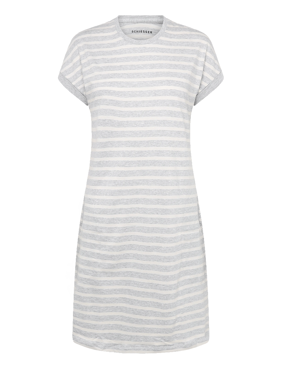 Schiesser - Short-Sleeve Striped Sleep Shirt in Silver-Gray Mottled - Casual Essentials - nightdresses - silver grey mel. - 1