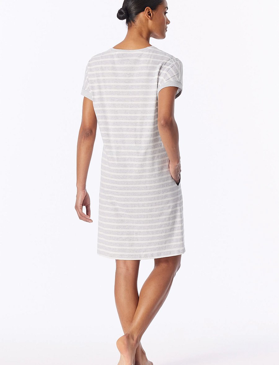 Schiesser - Short-Sleeve Striped Sleep Shirt in Silver-Gray Mottled - Casual Essentials - nightdresses - silver grey mel. - 3