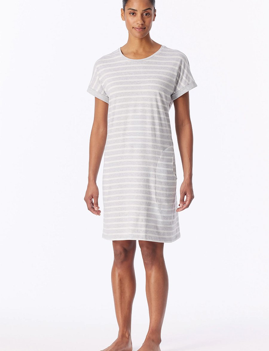 Schiesser - Short-Sleeve Striped Sleep Shirt in Silver-Gray Mottled - Casual Essentials - nightdresses - silver grey mel. - 4