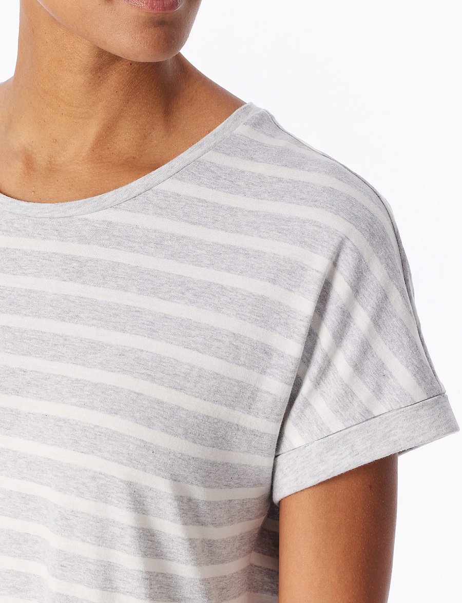 Schiesser - Short-Sleeve Striped Sleep Shirt in Silver-Gray Mottled - Casual Essentials - nightdresses - silver grey mel. - 5