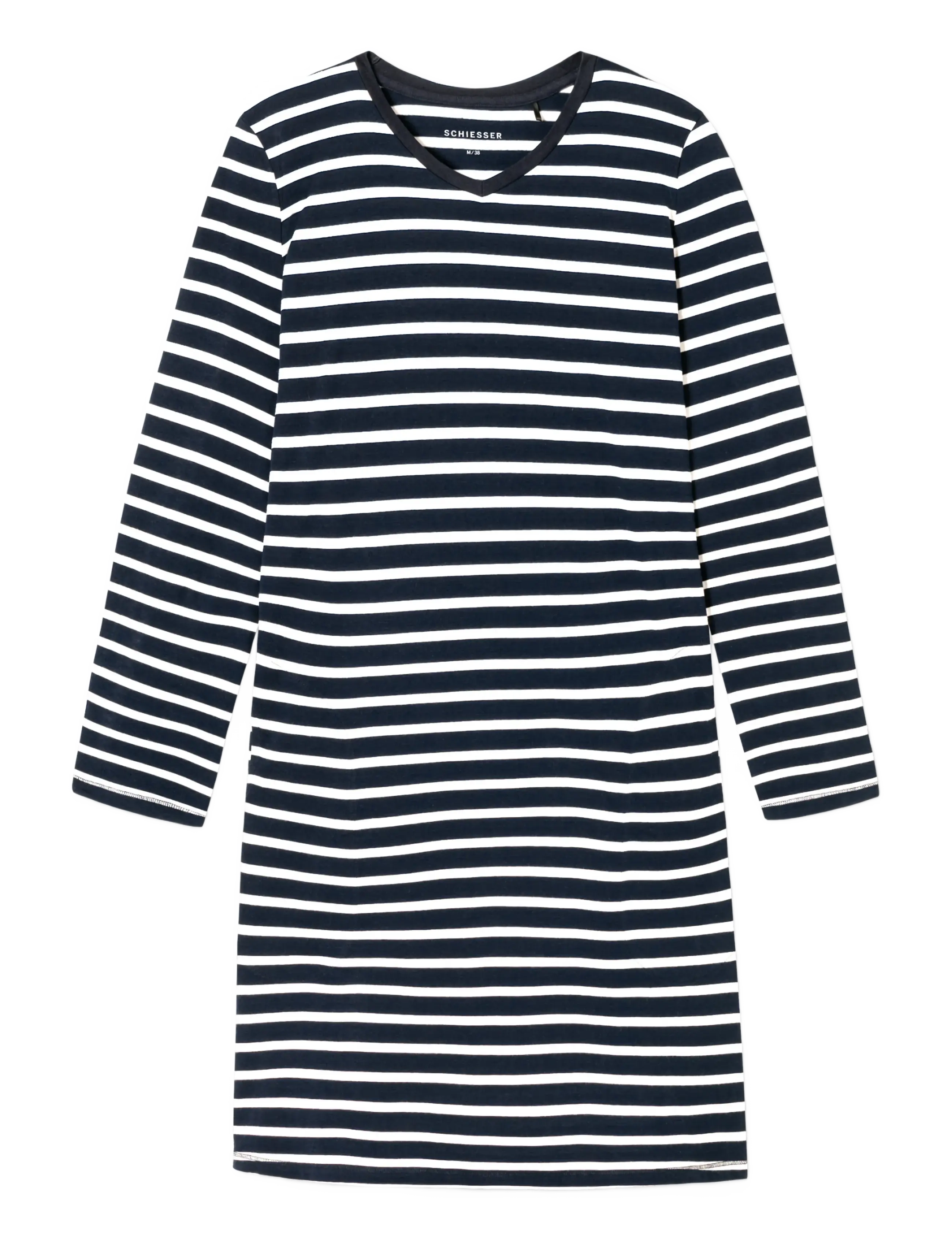 Schiesser Long-Sleeve Striped Nightshirt, Midnight Blue - Casual Essentials - Nattlinnen - NIGHTBLUE / navy