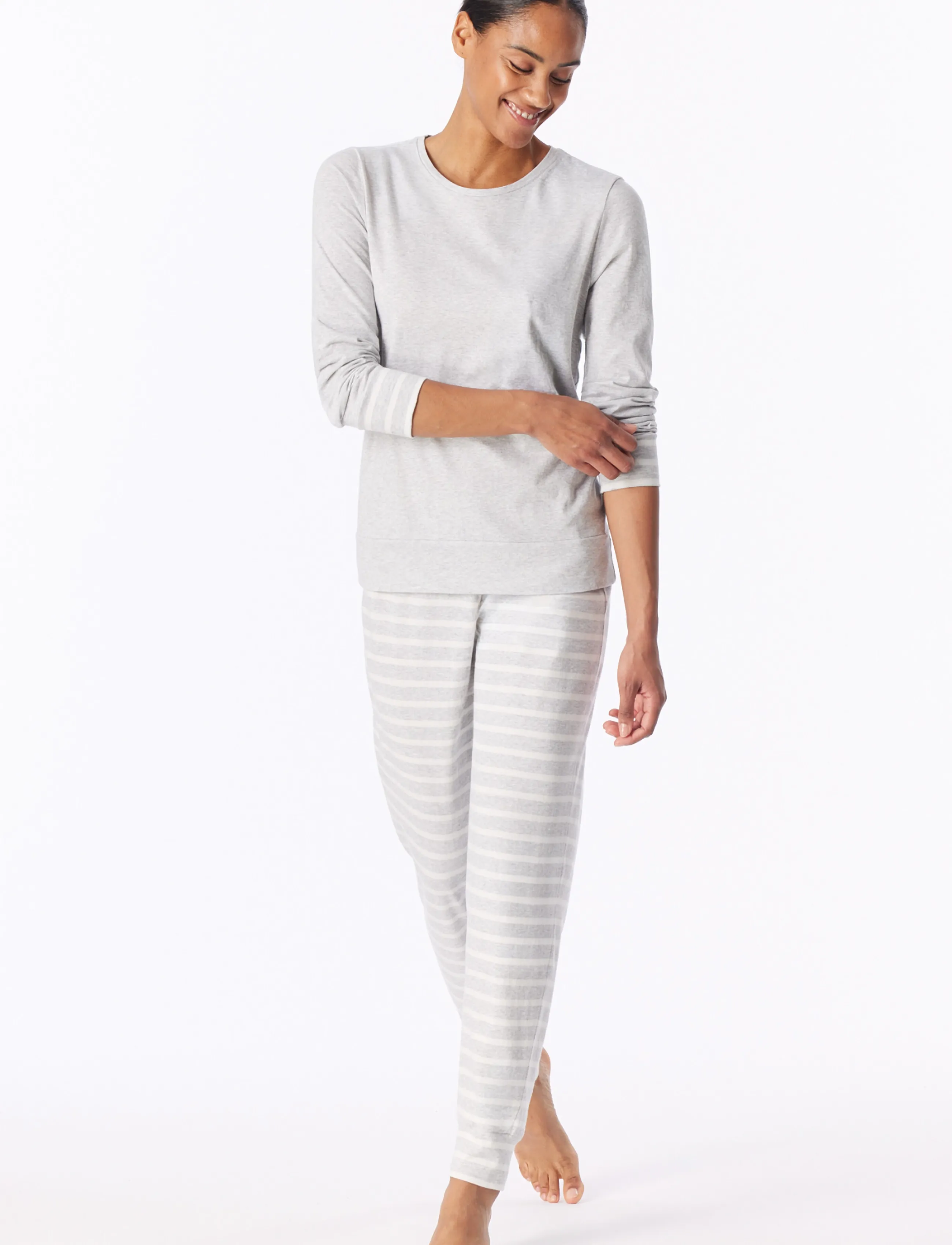 Schiesser Long Pyjamas, Silver-Gray Mottled - Casual Essentials, X3XL, Grey, Nat- Og Opholdstøj > Pyjamas, Dame